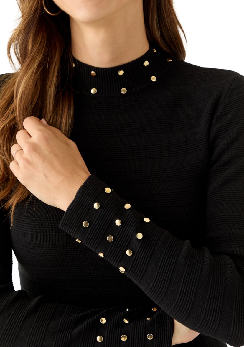 Womens Long Sleeve Mock Neck A-Line Sweater Dress