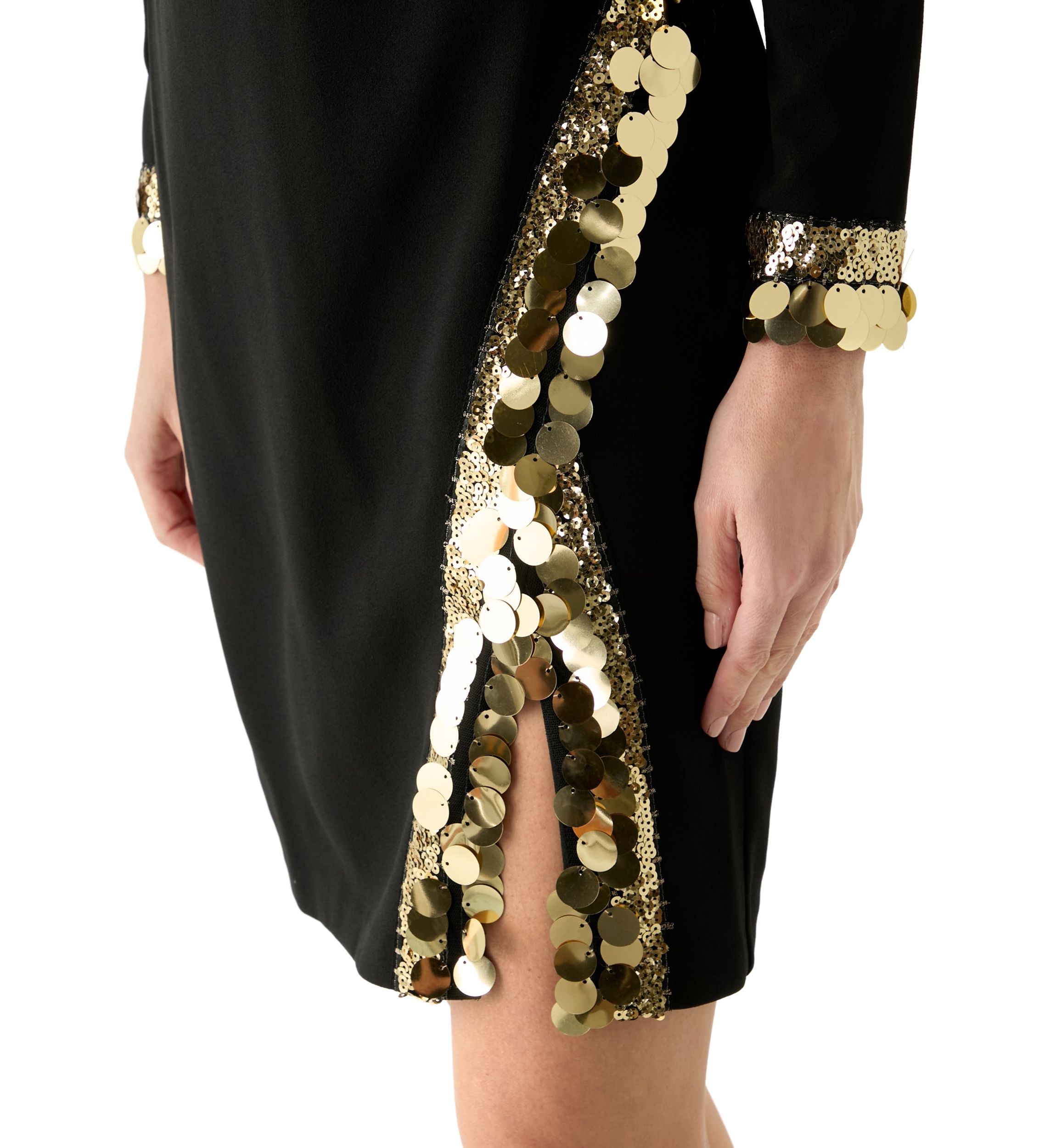 Womens Long Sleeve Crew Neck Lace Embellished Sheath Dress