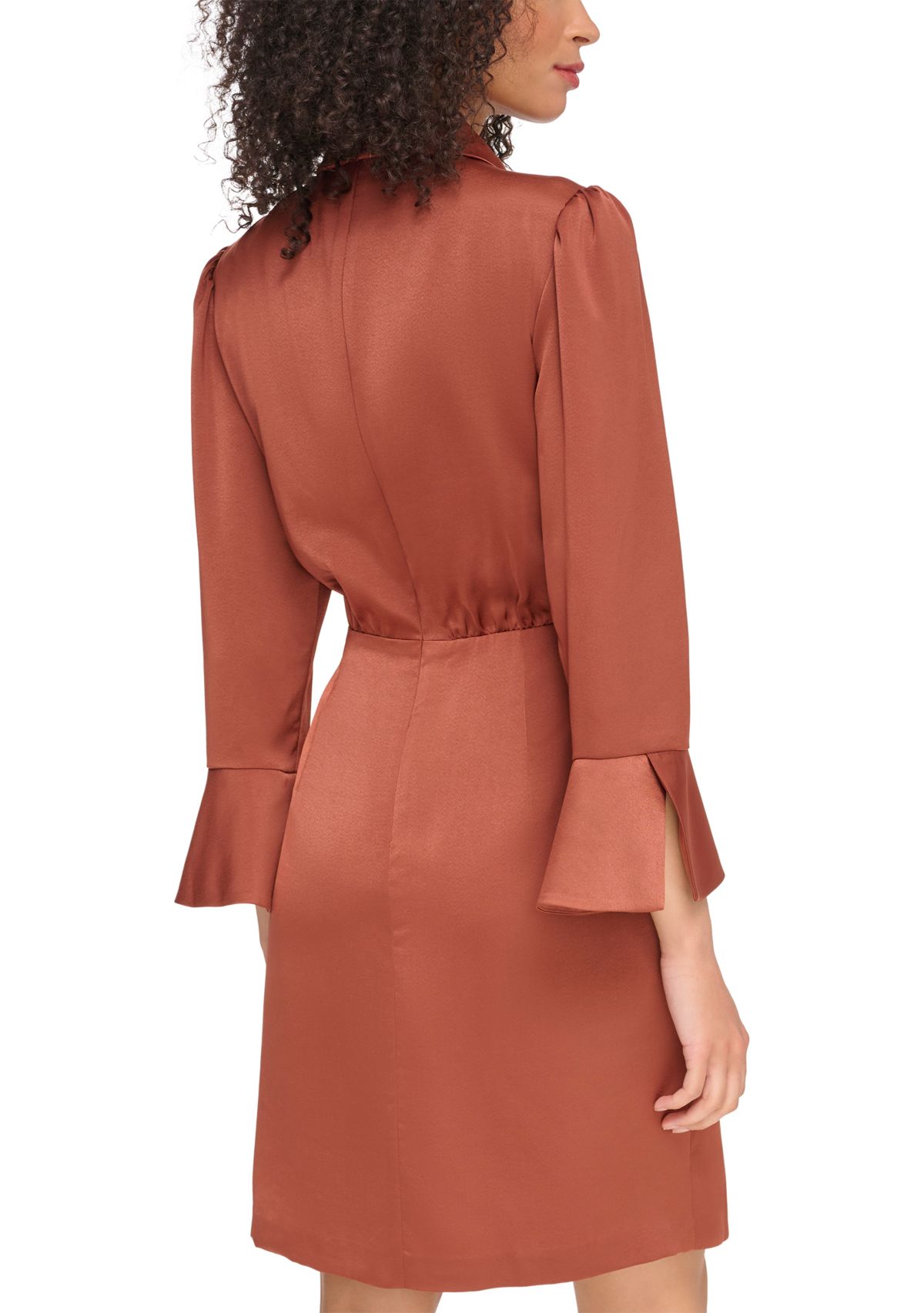 Womens Satin Shirtdress with Overlapping Skirt