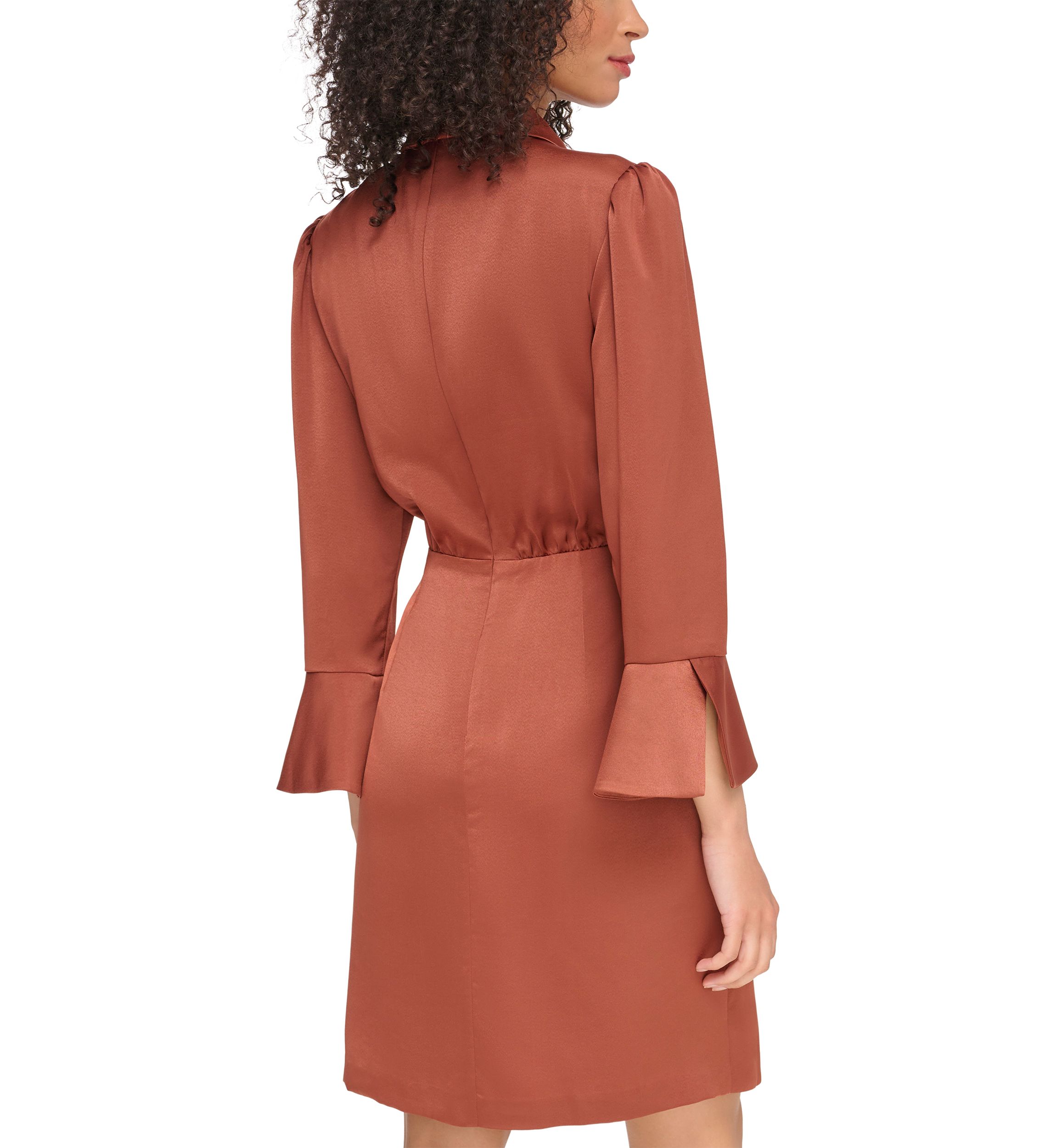 Womens Satin Shirtdress with Overlapping Skirt