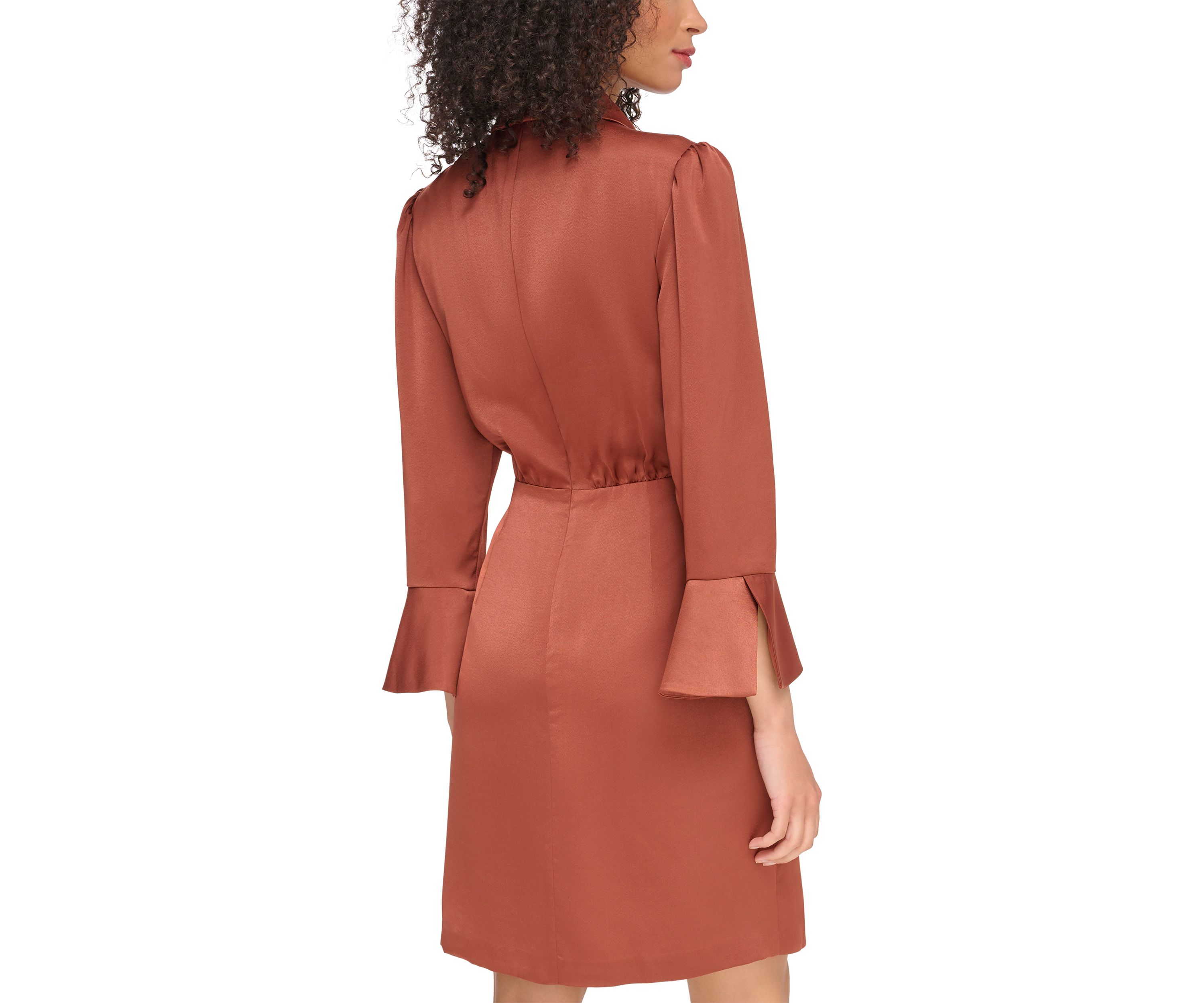 Womens Satin Shirtdress with Overlapping Skirt