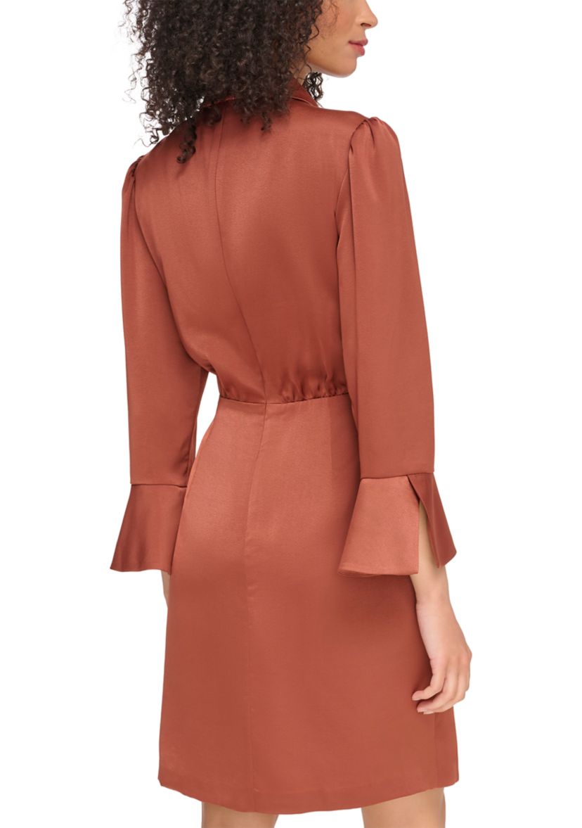 Womens Satin Shirtdress with Overlapping Skirt