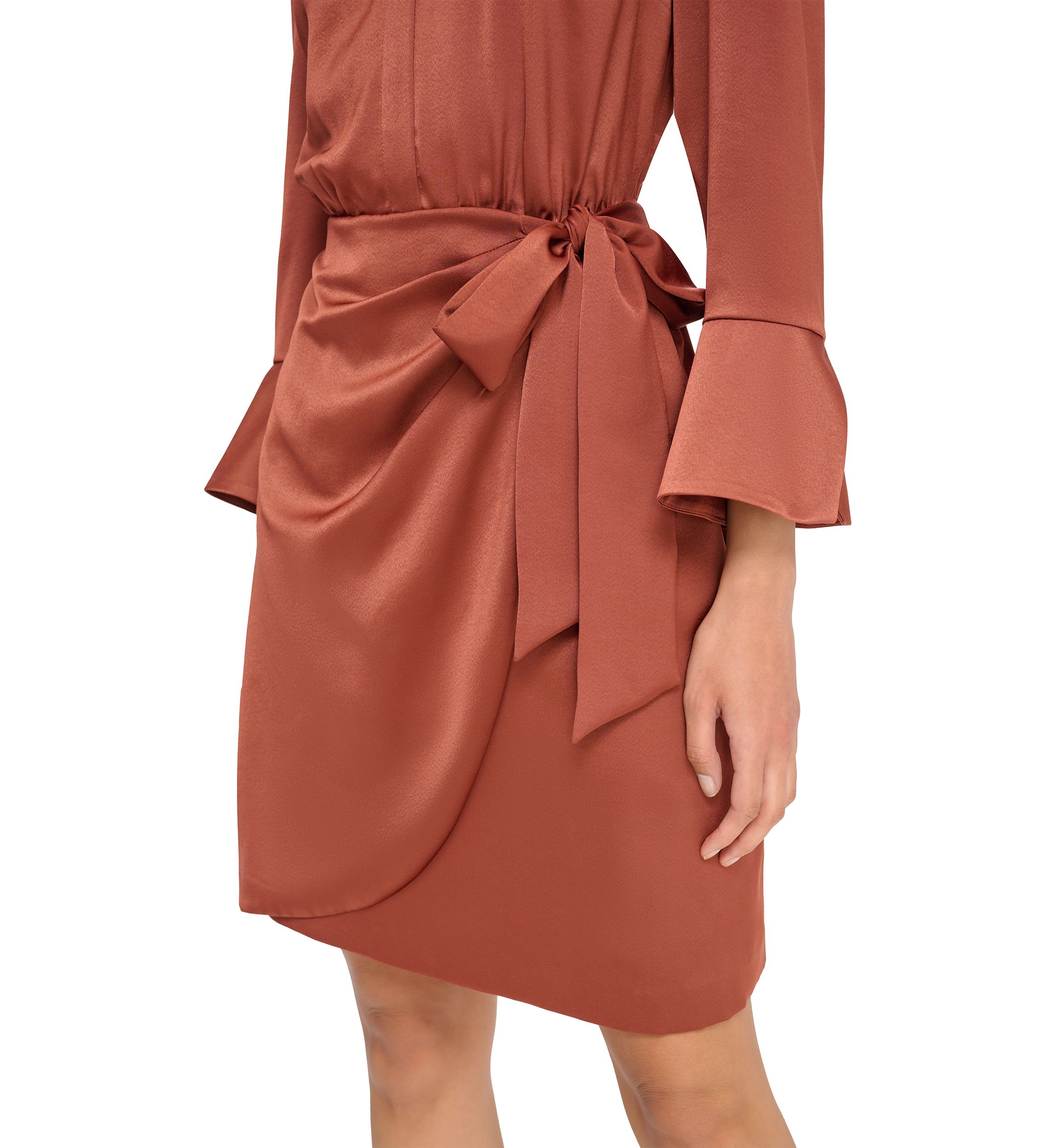 Womens Satin Shirtdress with Overlapping Skirt
