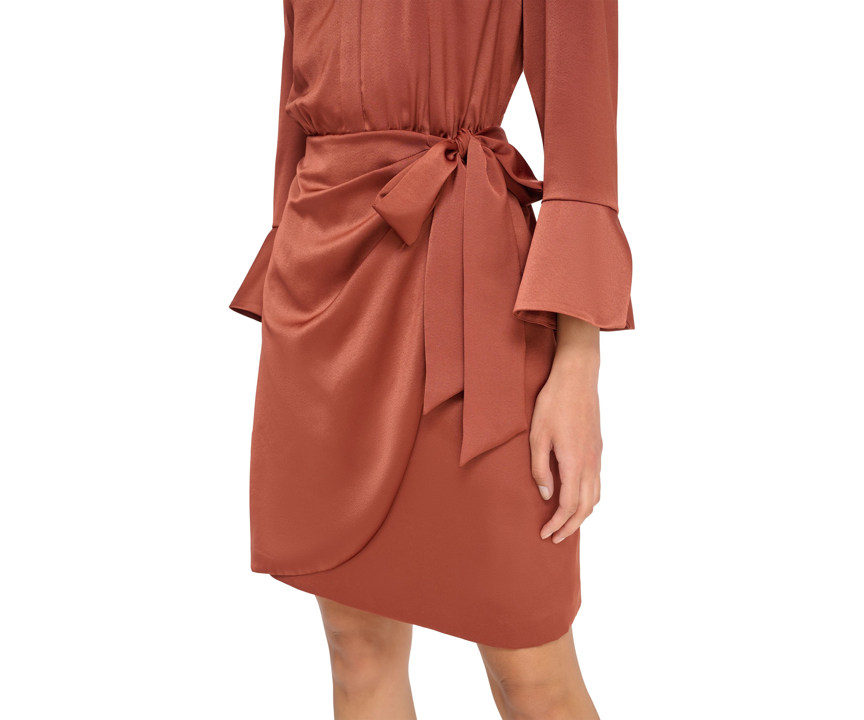 Womens Satin Shirtdress with Overlapping Skirt