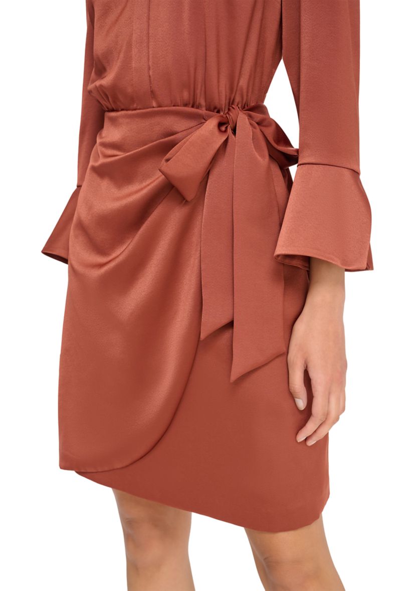 Womens Satin Shirtdress with Overlapping Skirt