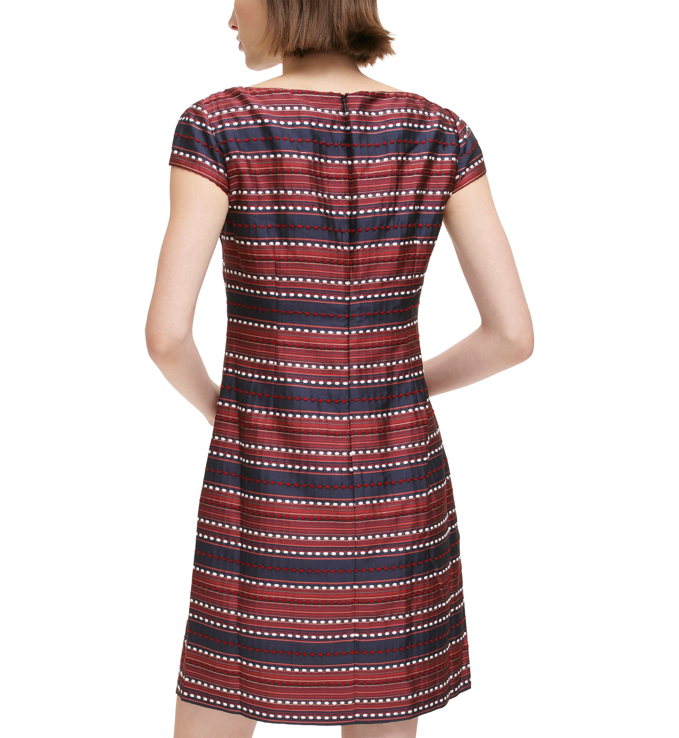 Womens Jacquard Shift Dress with Cap Sleeves