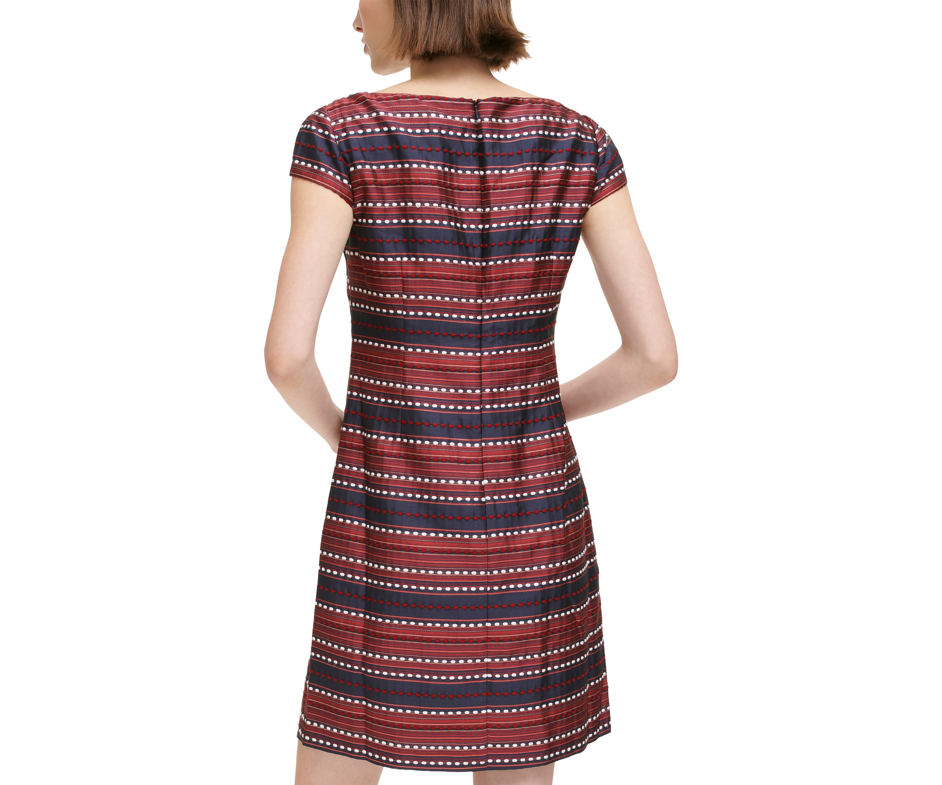 Womens Jacquard Shift Dress with Cap Sleeves