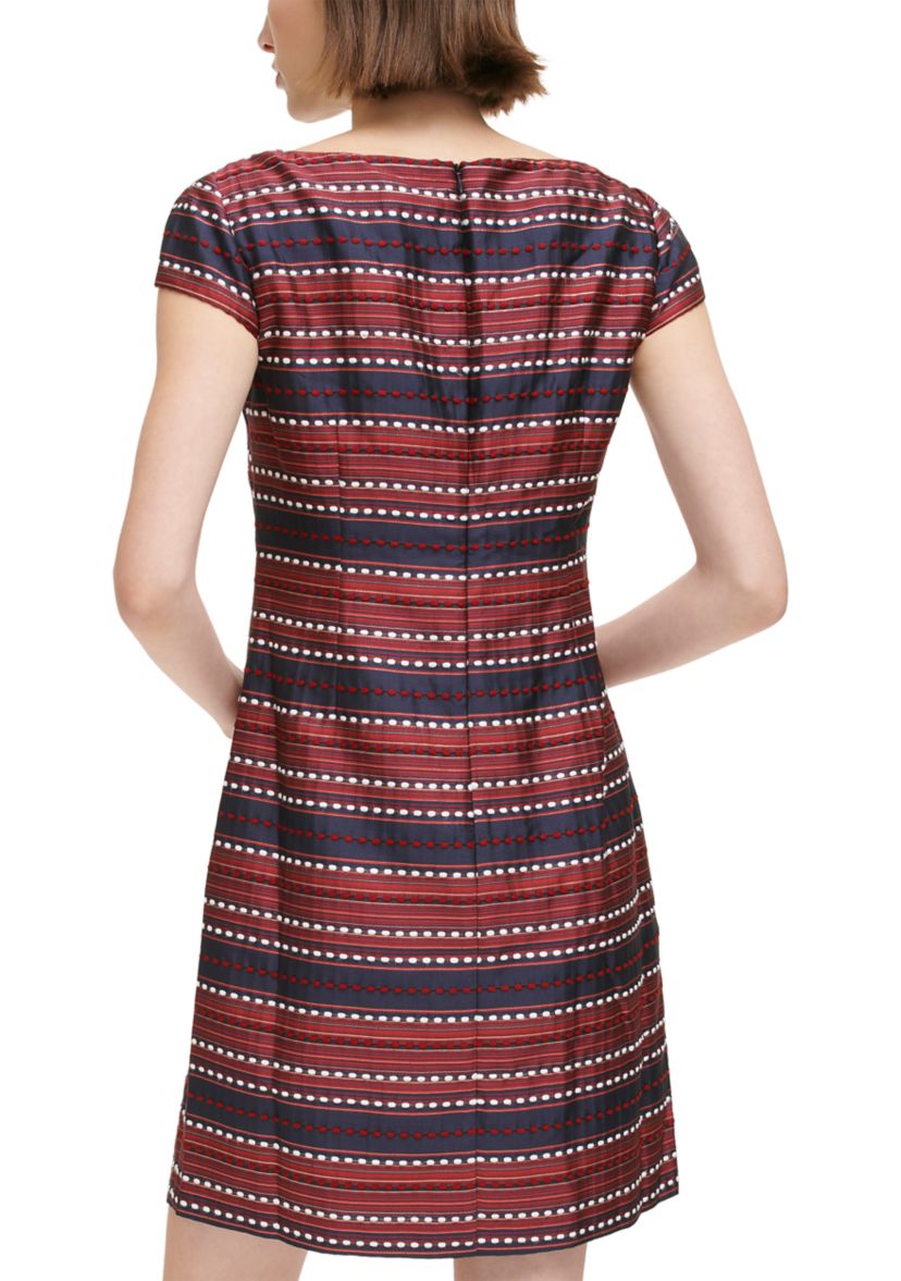 Womens Jacquard Shift Dress with Cap Sleeves