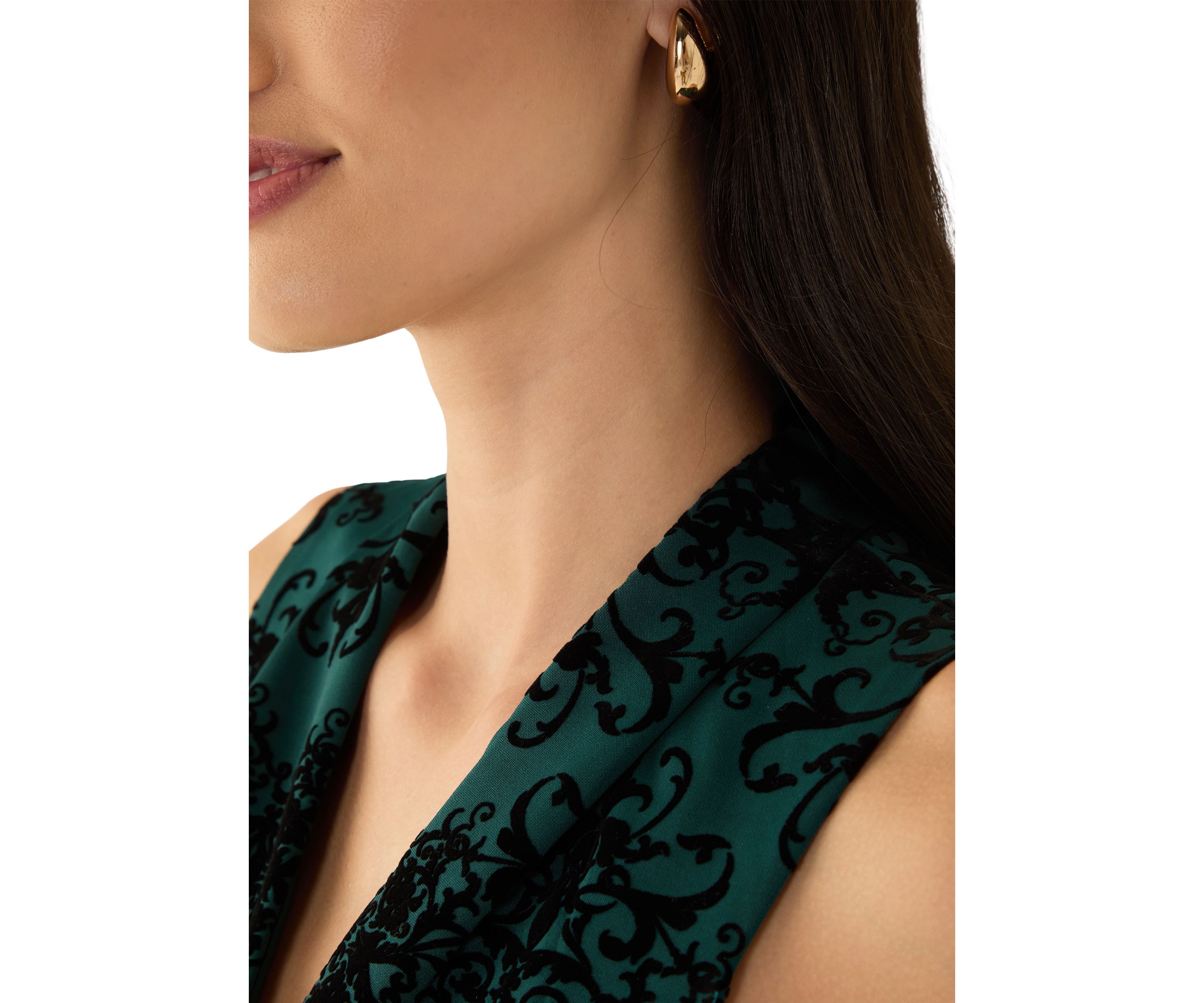 Womens Sleeveless V-Neck Printed Fit and Flare Dress