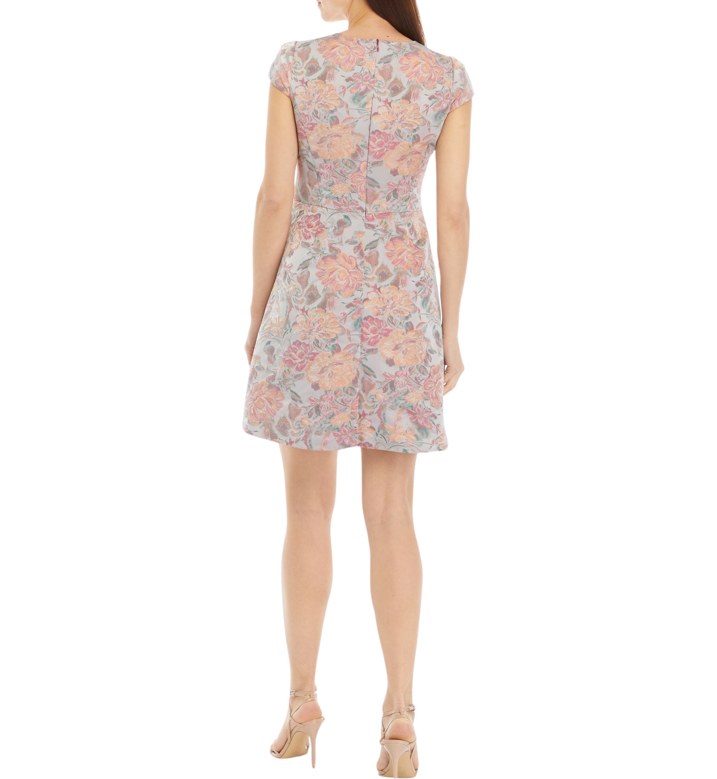 Womens Cap Sleeve Floral Printed Fit and Flare Dress