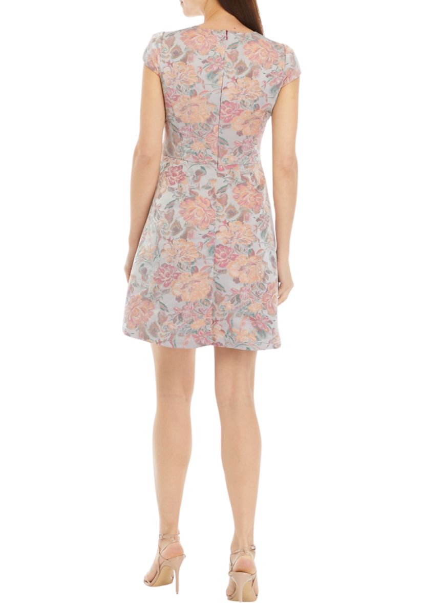 Womens Cap Sleeve Floral Printed Fit and Flare Dress