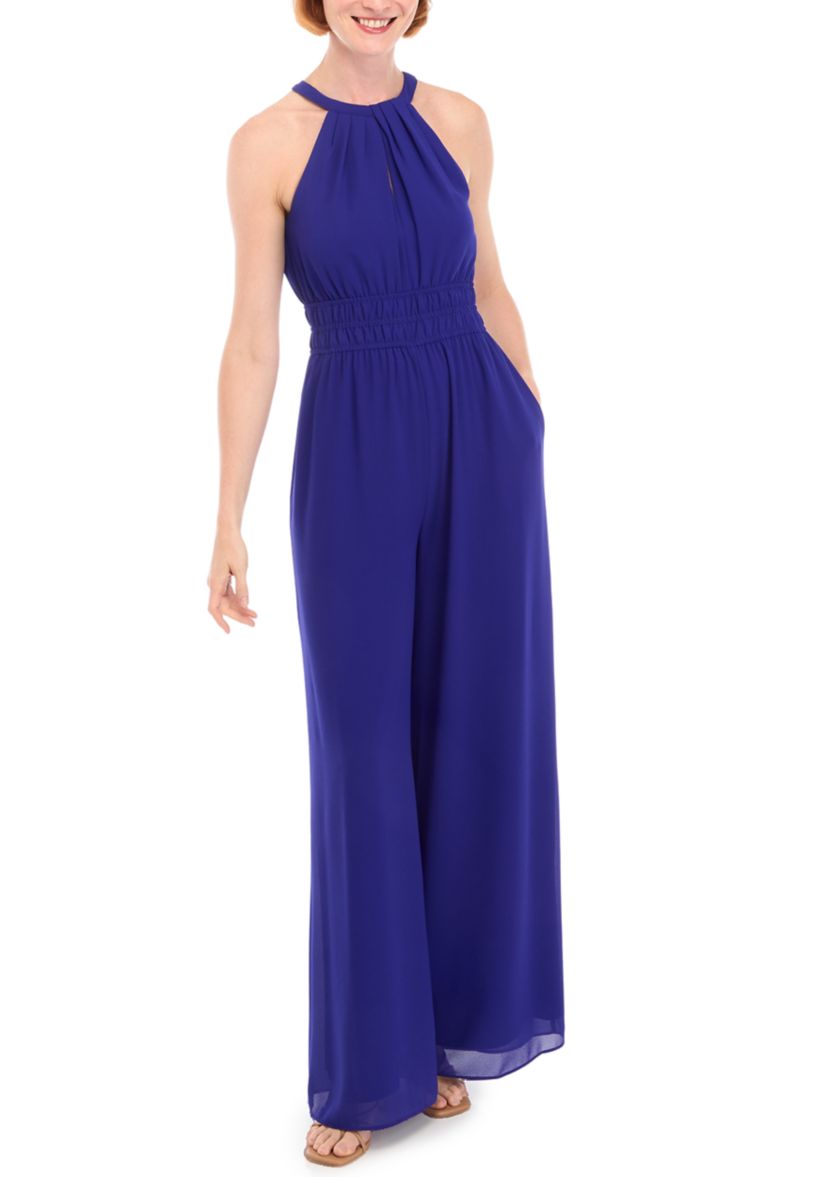 Womens Sleeveless Halter Solid Jumpsuit