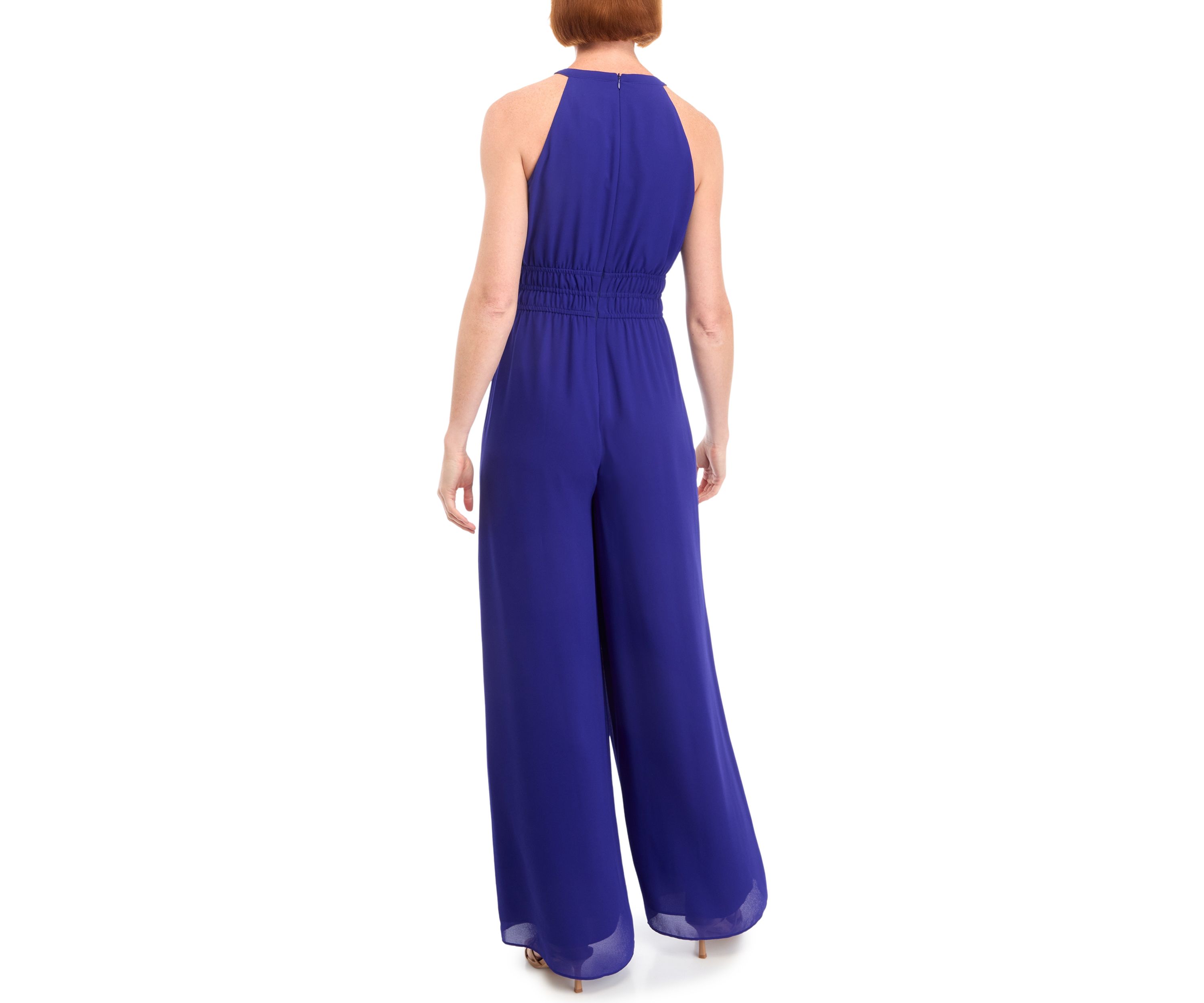 Womens Sleeveless Halter Solid Jumpsuit