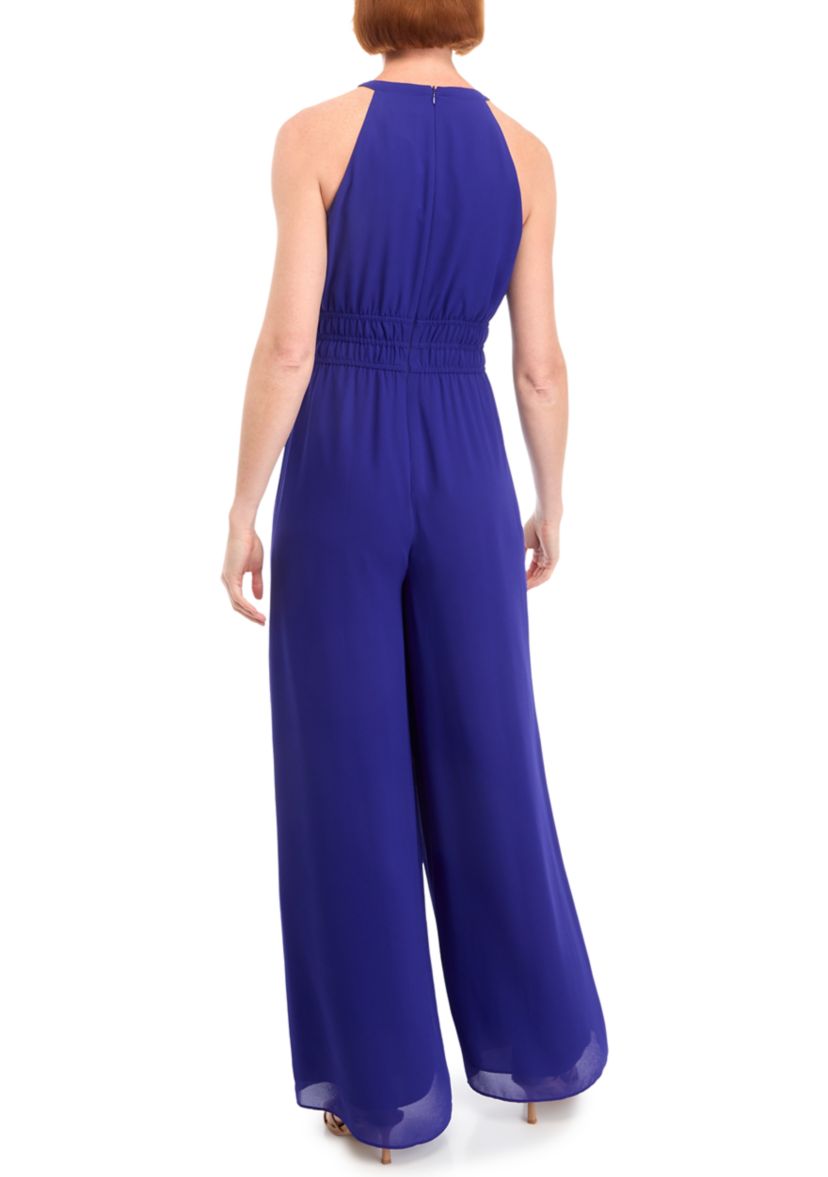 Womens Sleeveless Halter Solid Jumpsuit