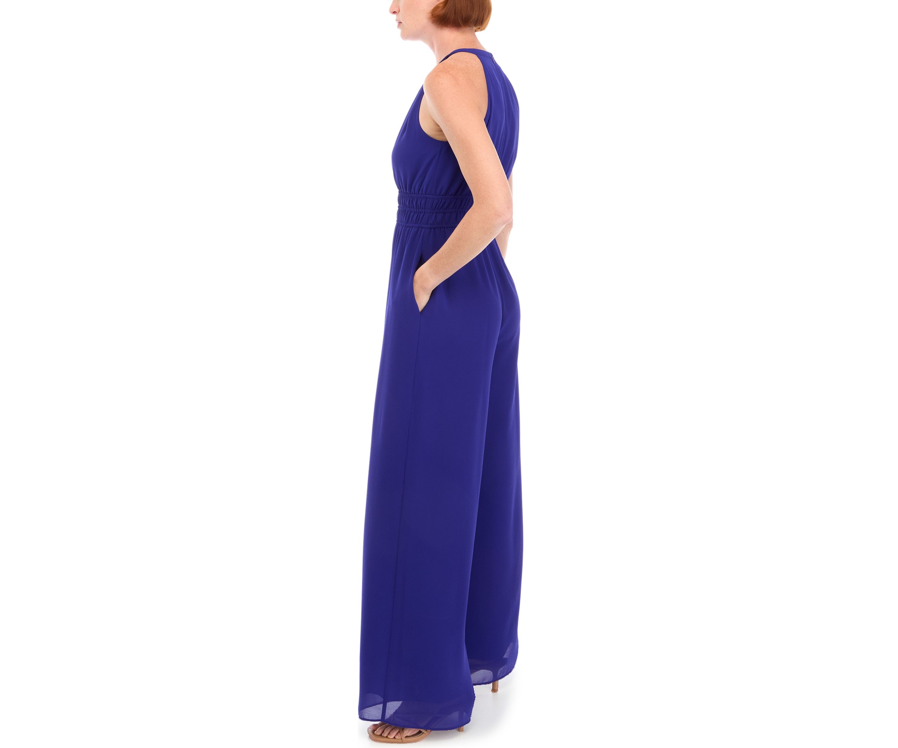 Womens Sleeveless Halter Solid Jumpsuit