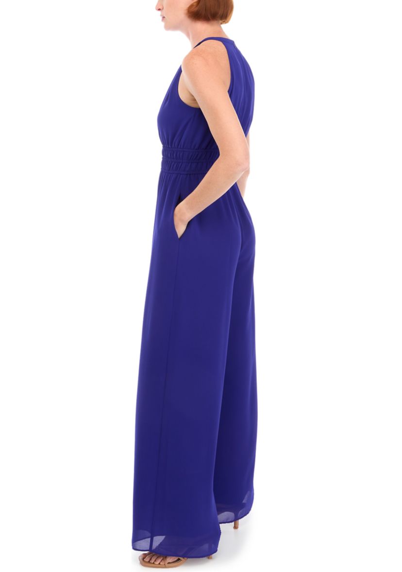 Womens Sleeveless Halter Solid Jumpsuit