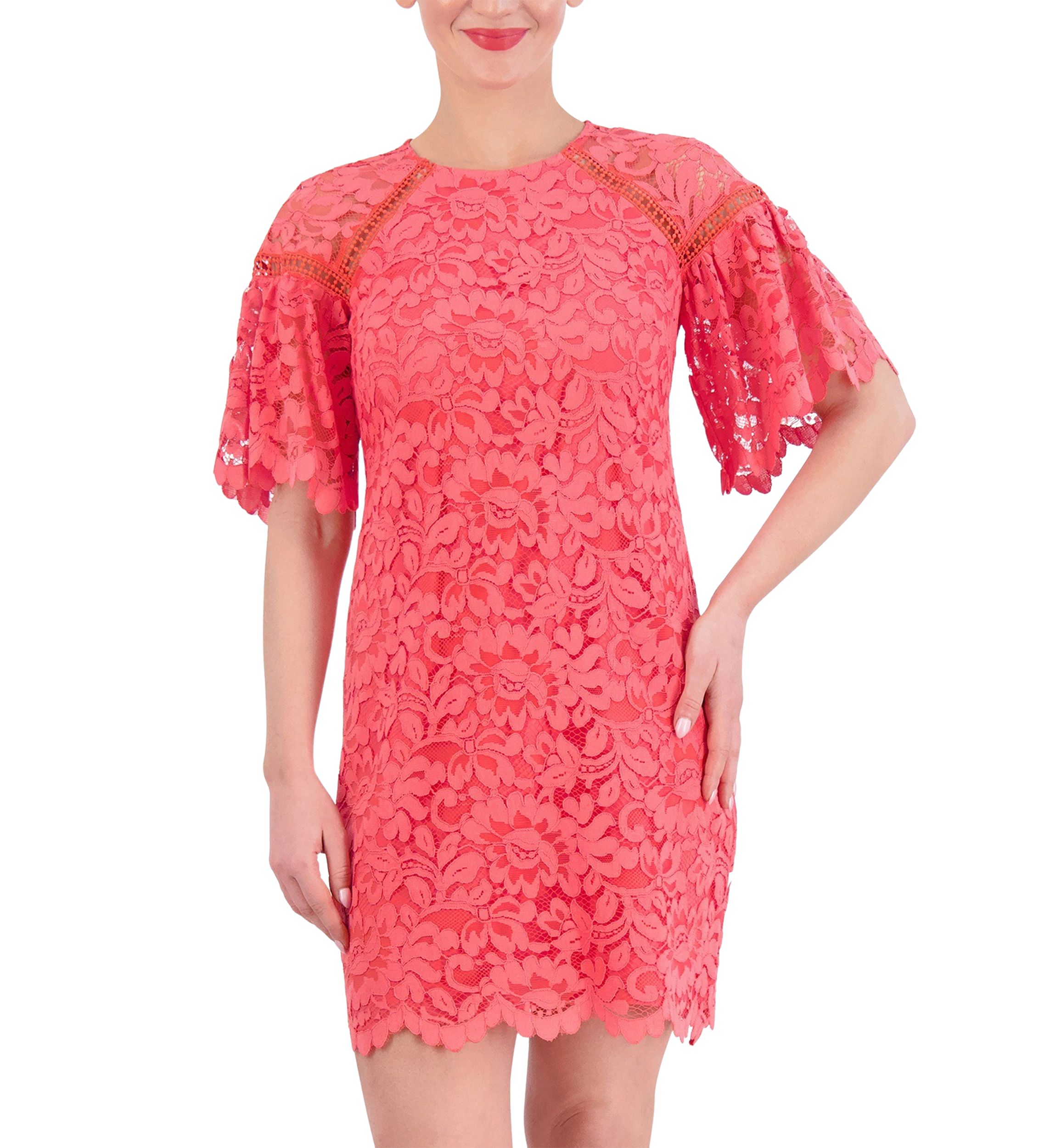 Womens Short Sleeve Lace Solid A-Line Dress