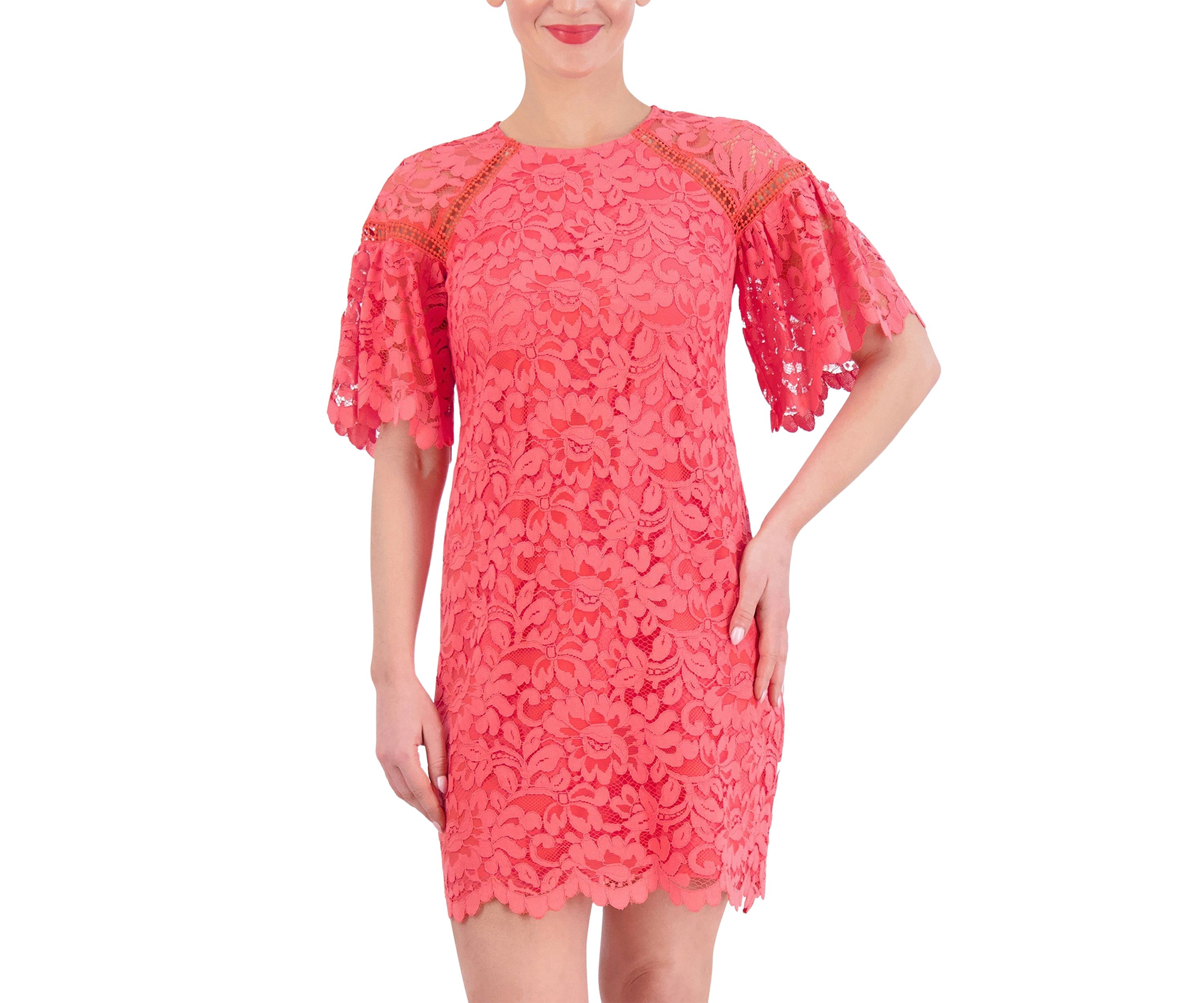 Womens Short Sleeve Lace Solid A-Line Dress