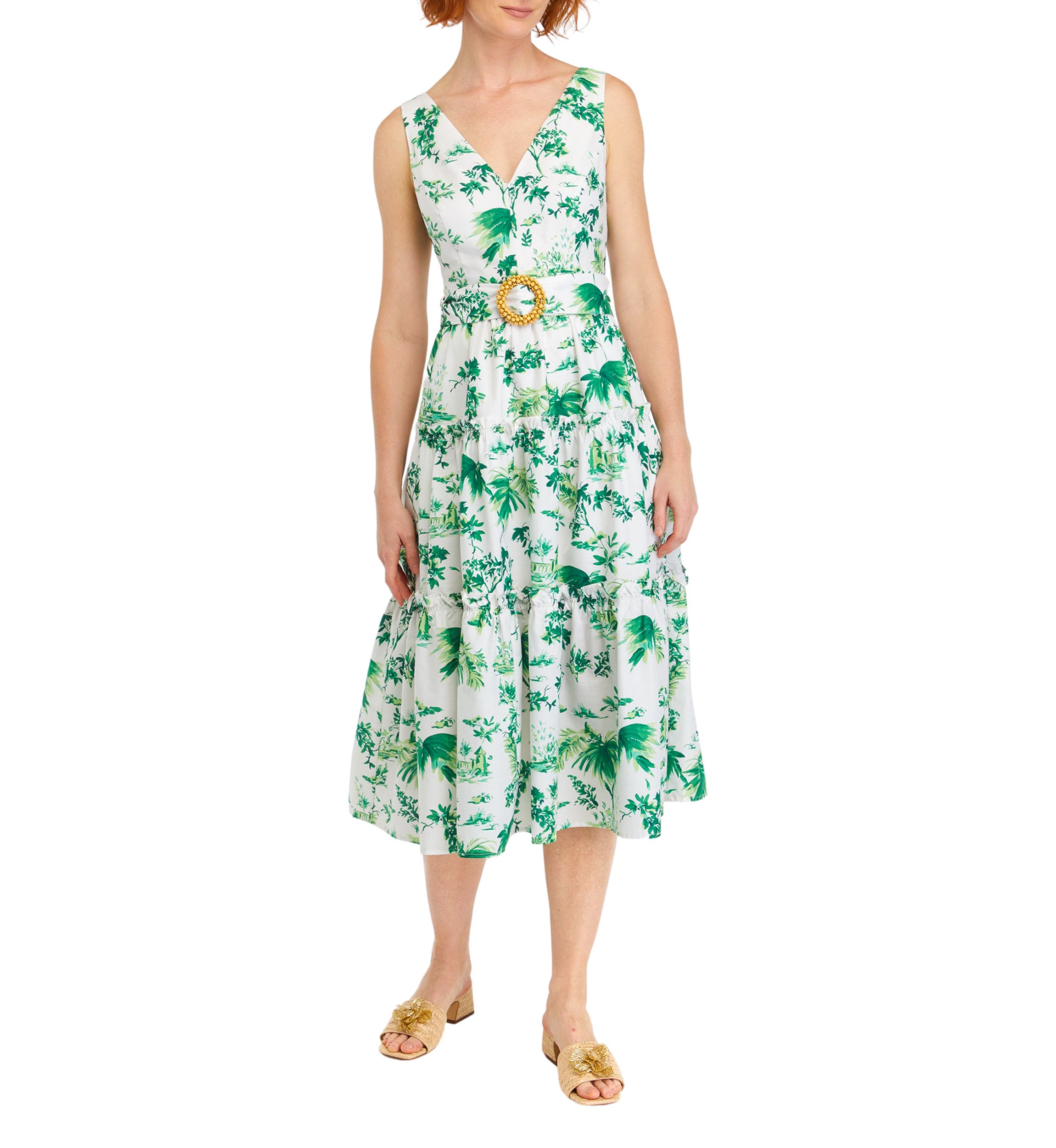 Womens Sleeveless V-Neck Floral Dress