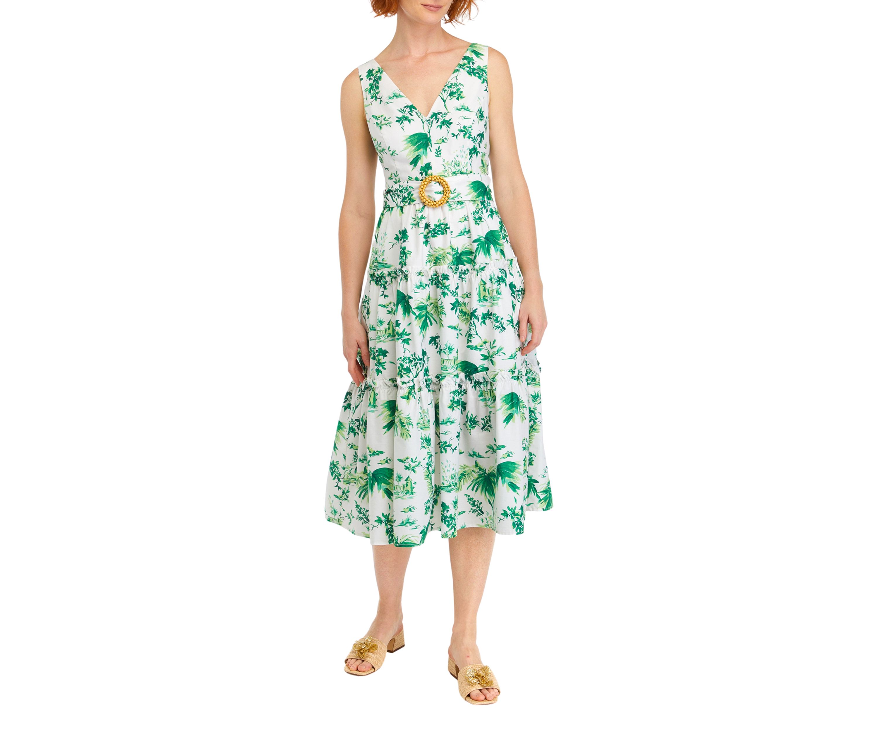 Womens Sleeveless V-Neck Floral Dress