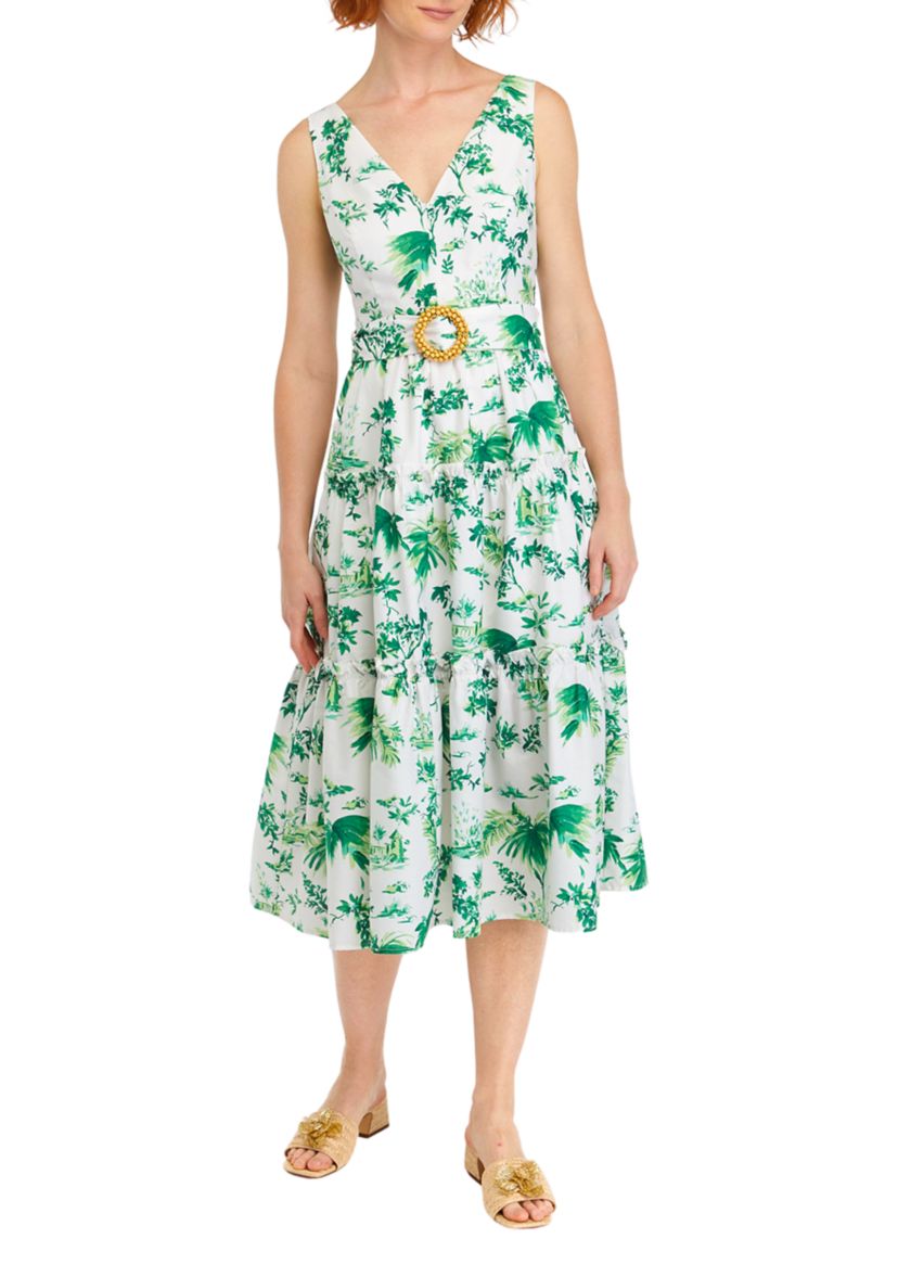 Womens Sleeveless V-Neck Floral Dress