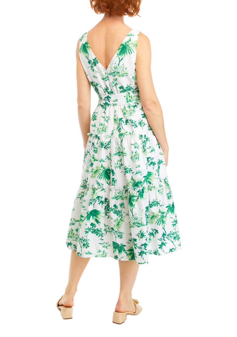 Womens Sleeveless V-Neck Floral Dress