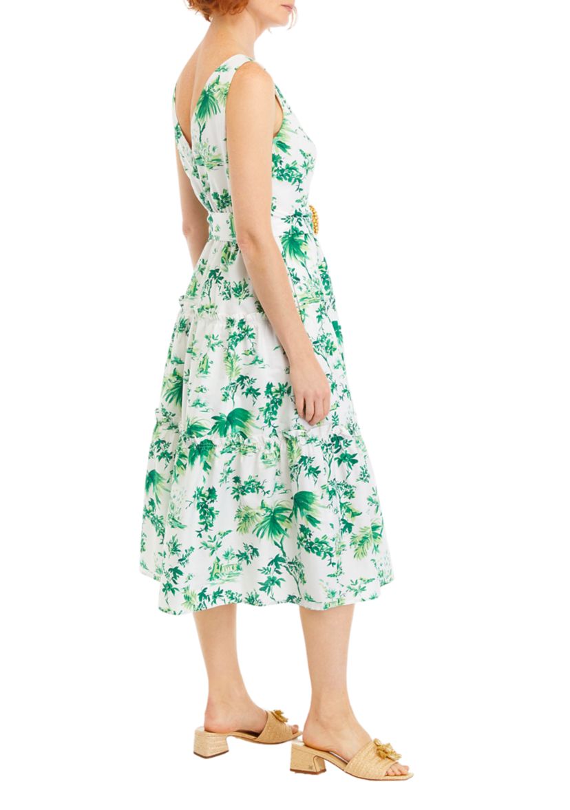 Womens Sleeveless V-Neck Floral Dress