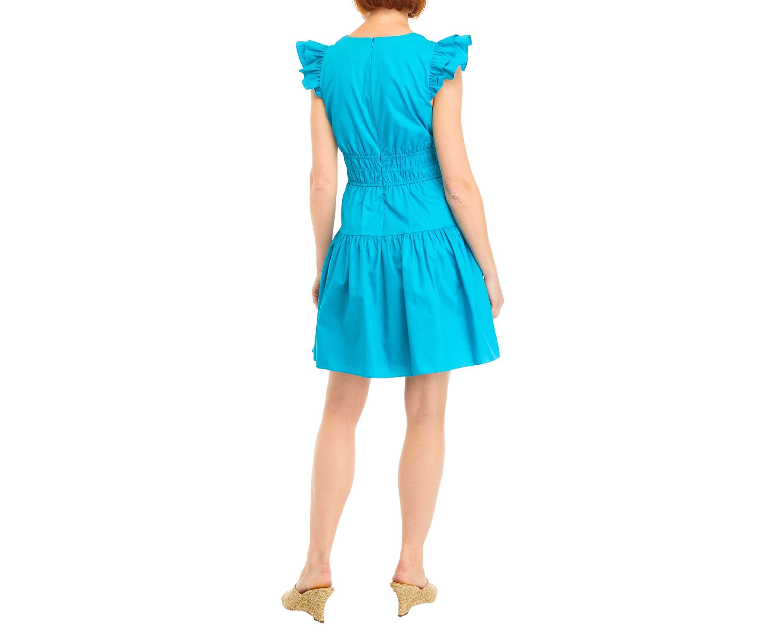 Womens Sleeveless V-Neck Solid Fit and Flare Dress