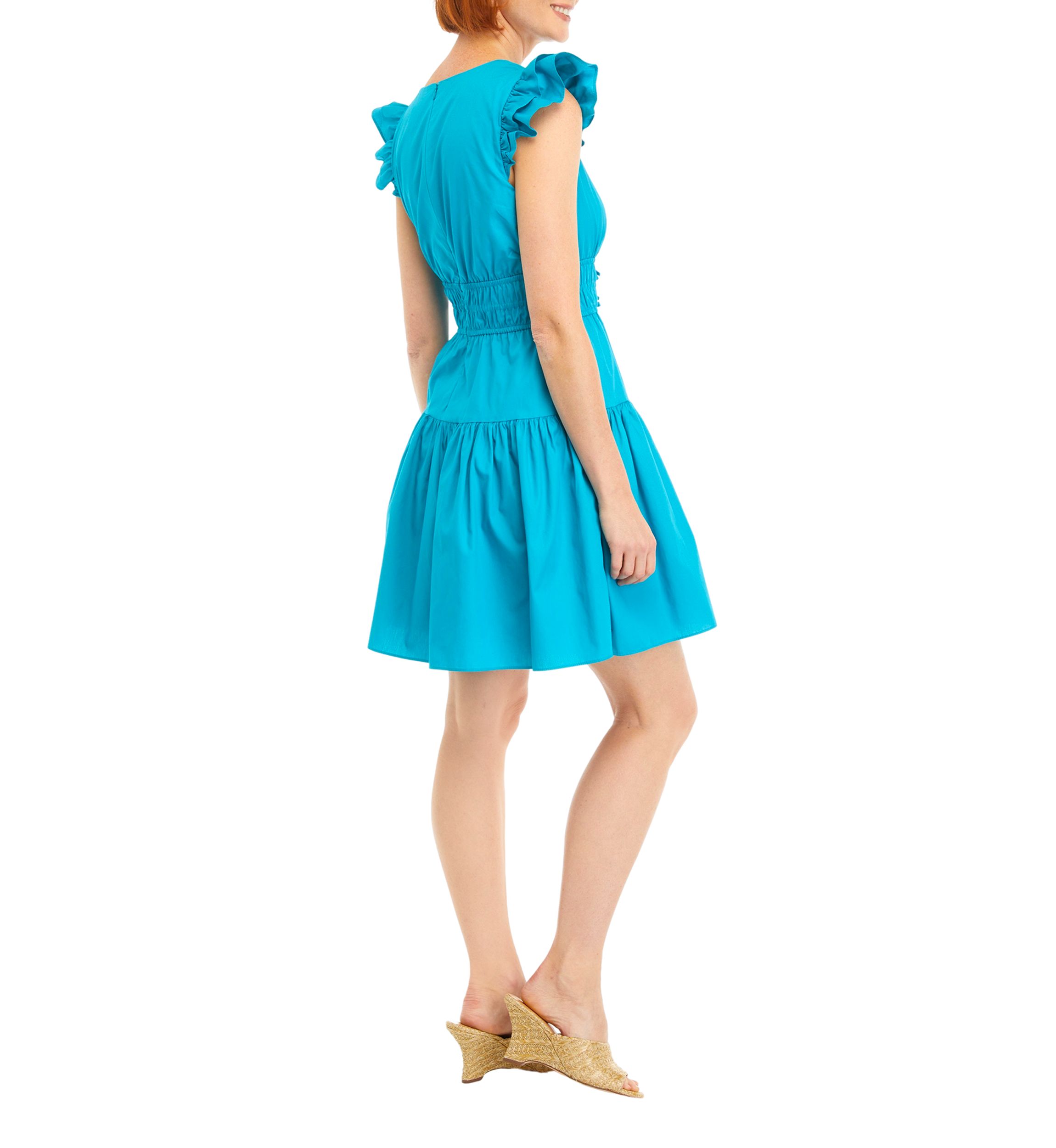 Womens Sleeveless V-Neck Solid Fit and Flare Dress