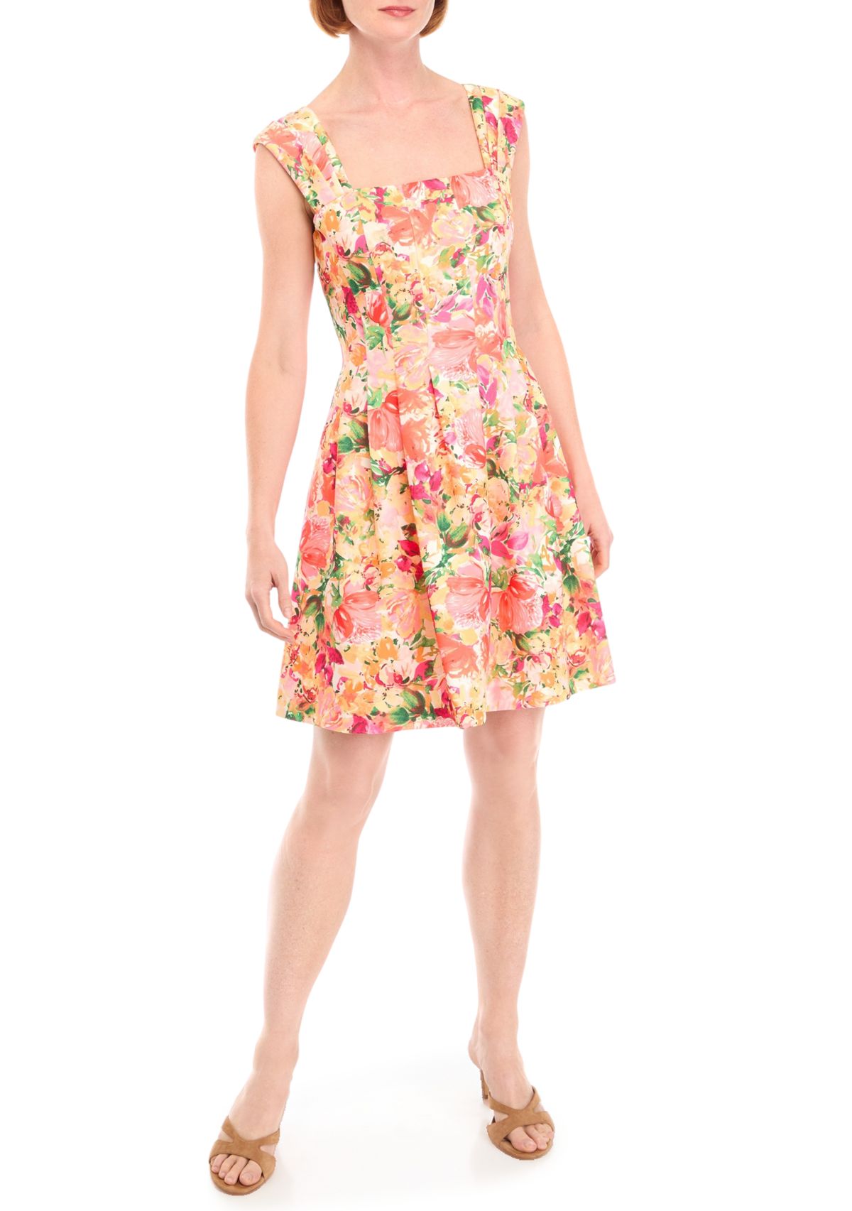 Womens Floral Printed Scuba Fit and Flare Dress