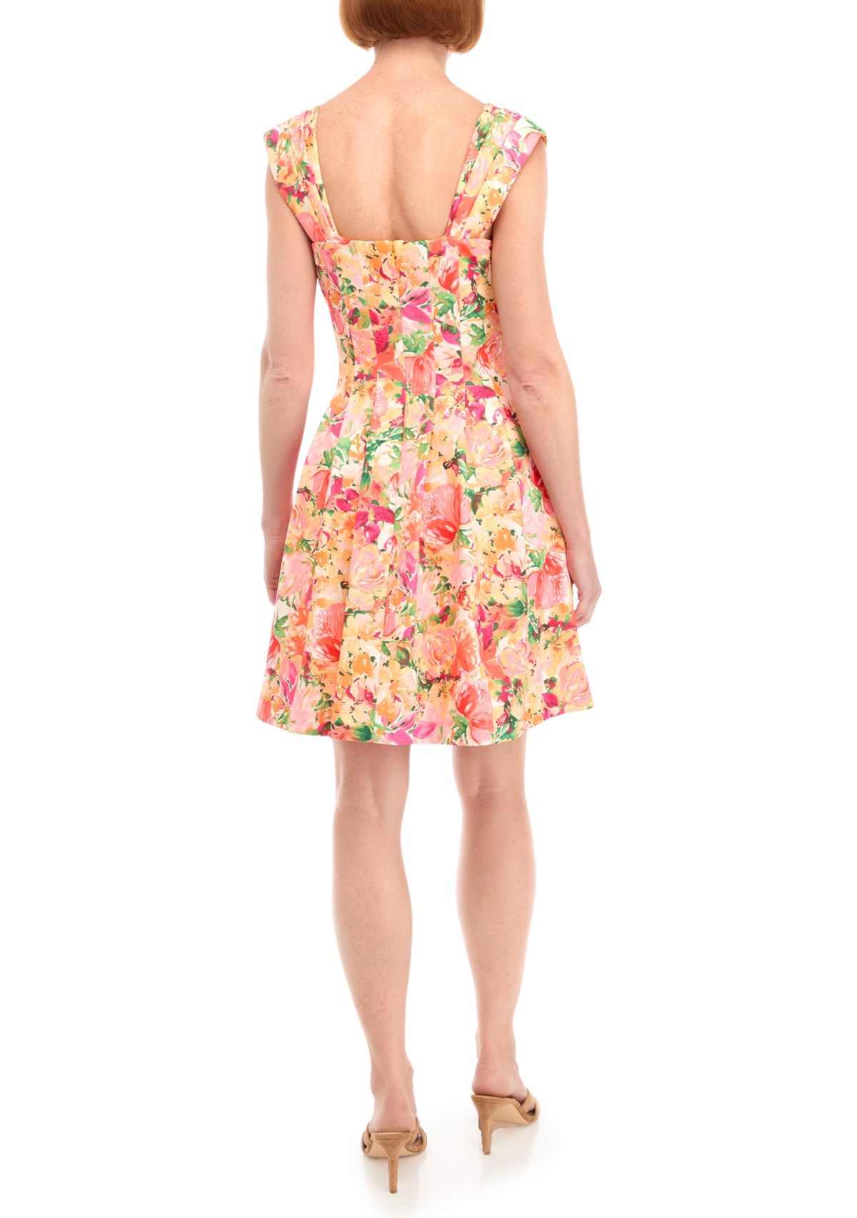 Womens Floral Printed Scuba Fit and Flare Dress