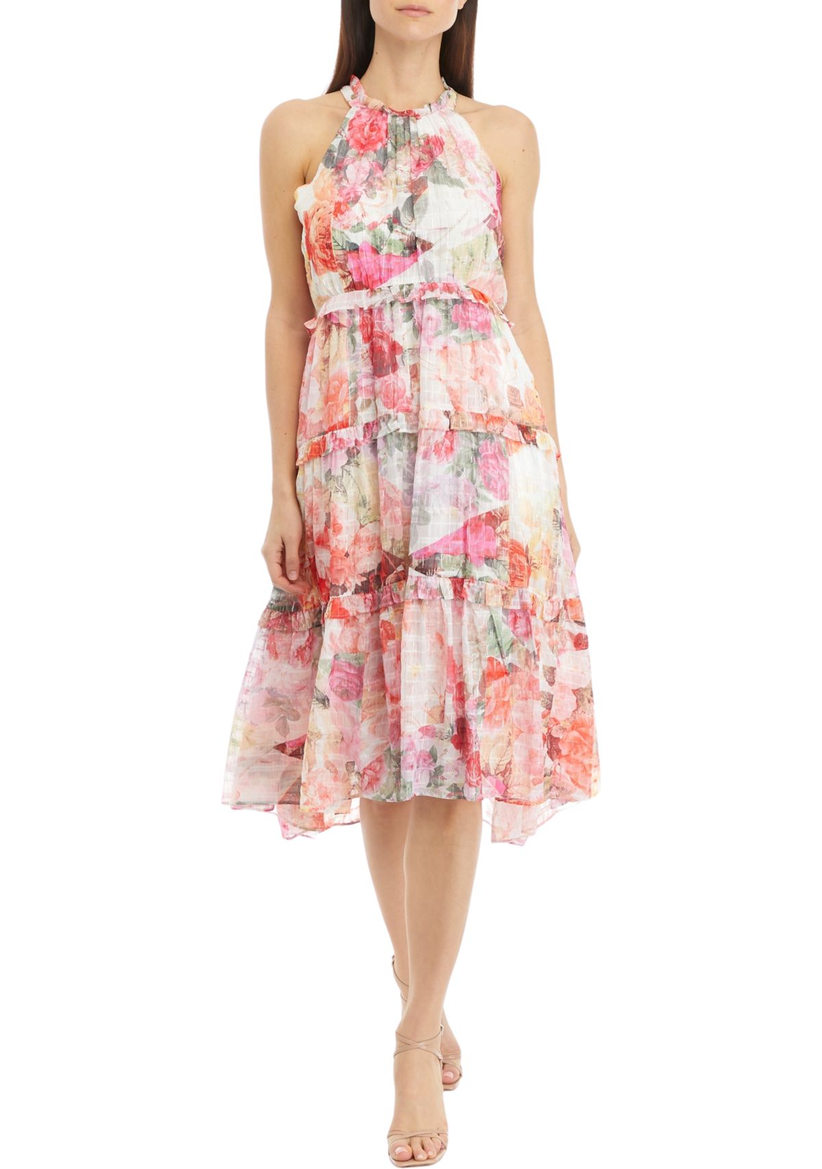 Womens Sleeveless Halter Neck Floral Printed Dress