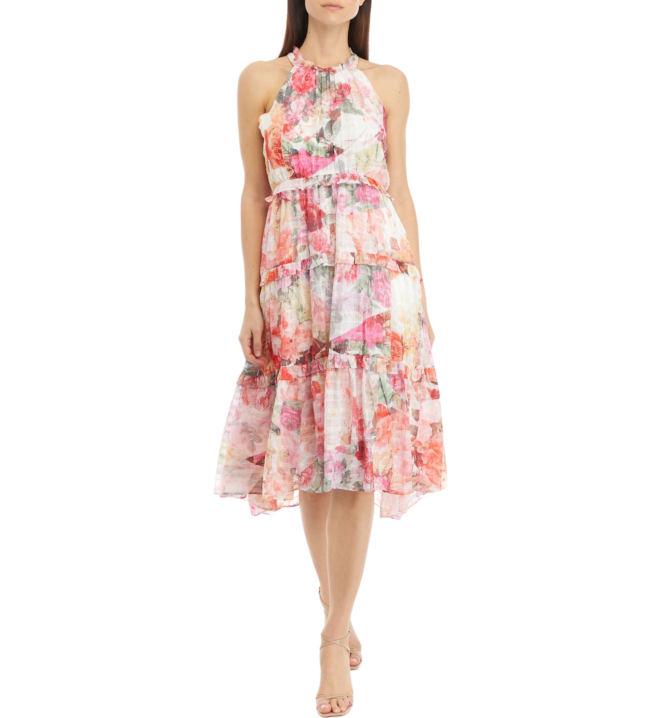 Womens Sleeveless Halter Neck Floral Printed Dress