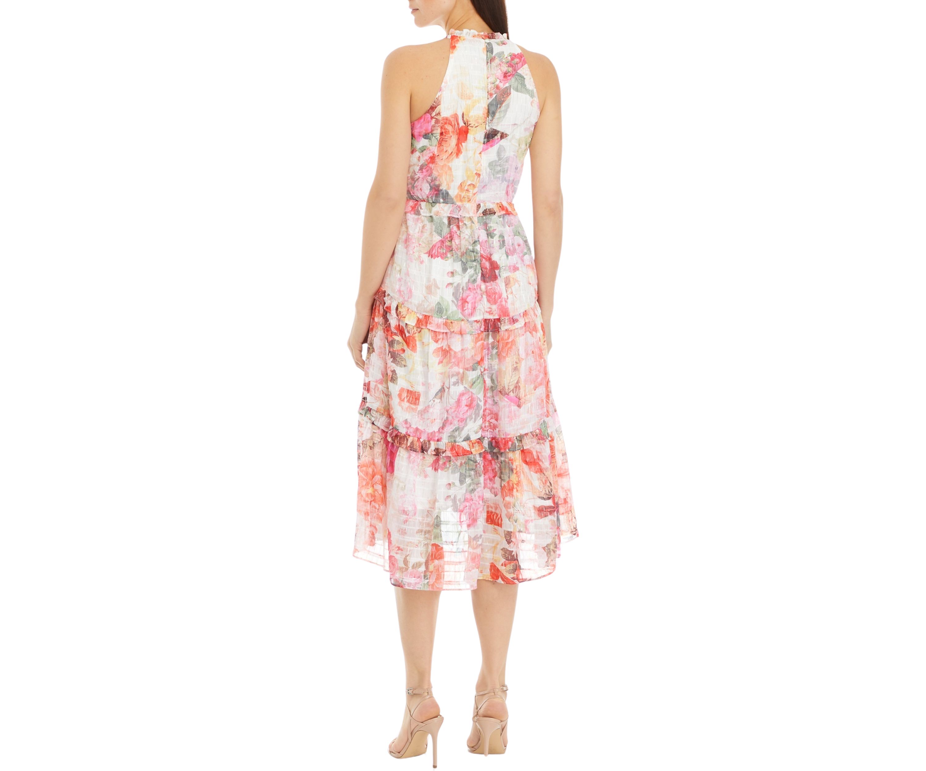 Womens Sleeveless Halter Neck Floral Printed Dress
