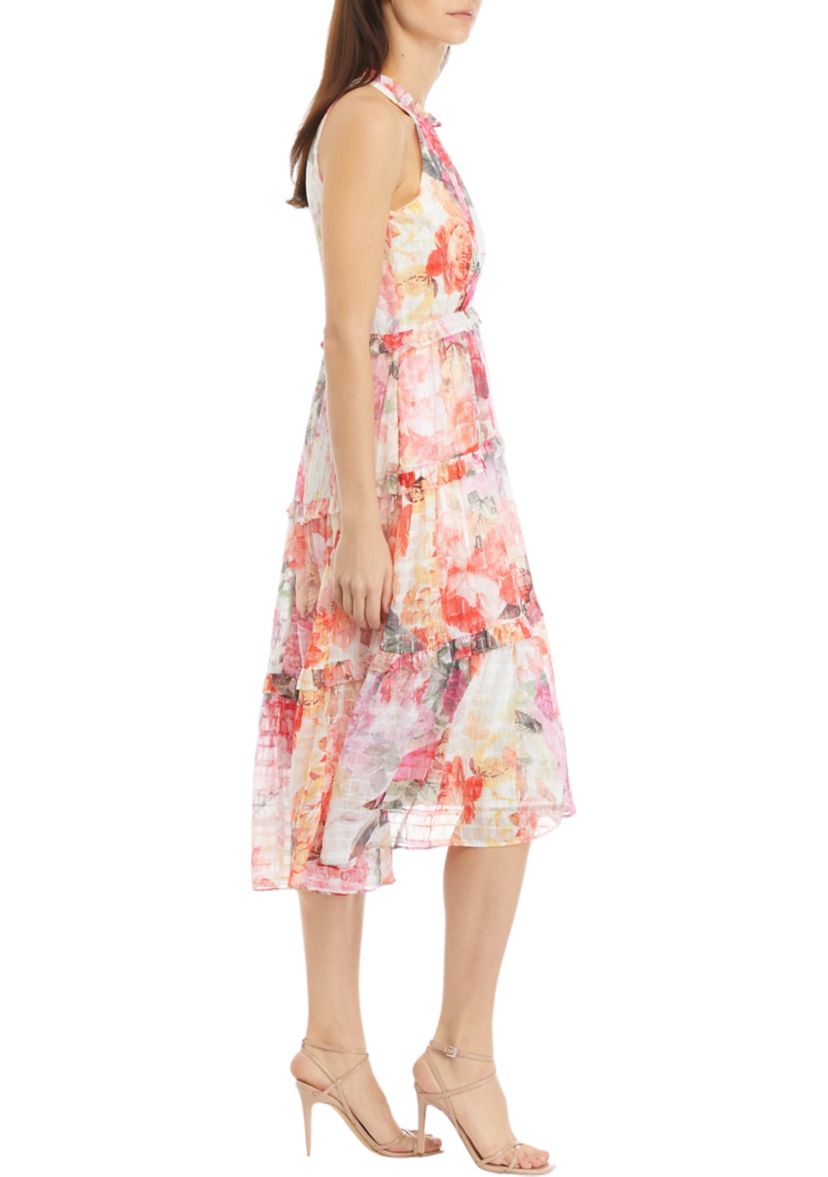 Womens Sleeveless Halter Neck Floral Printed Dress
