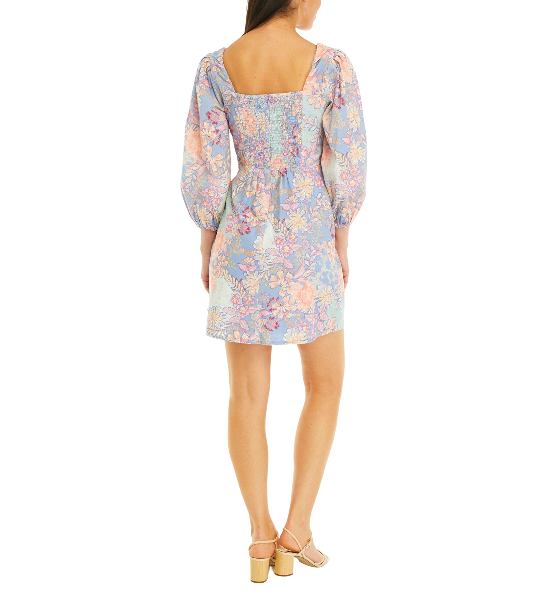 Womens Square Neck Floral Printed Sheath Dress