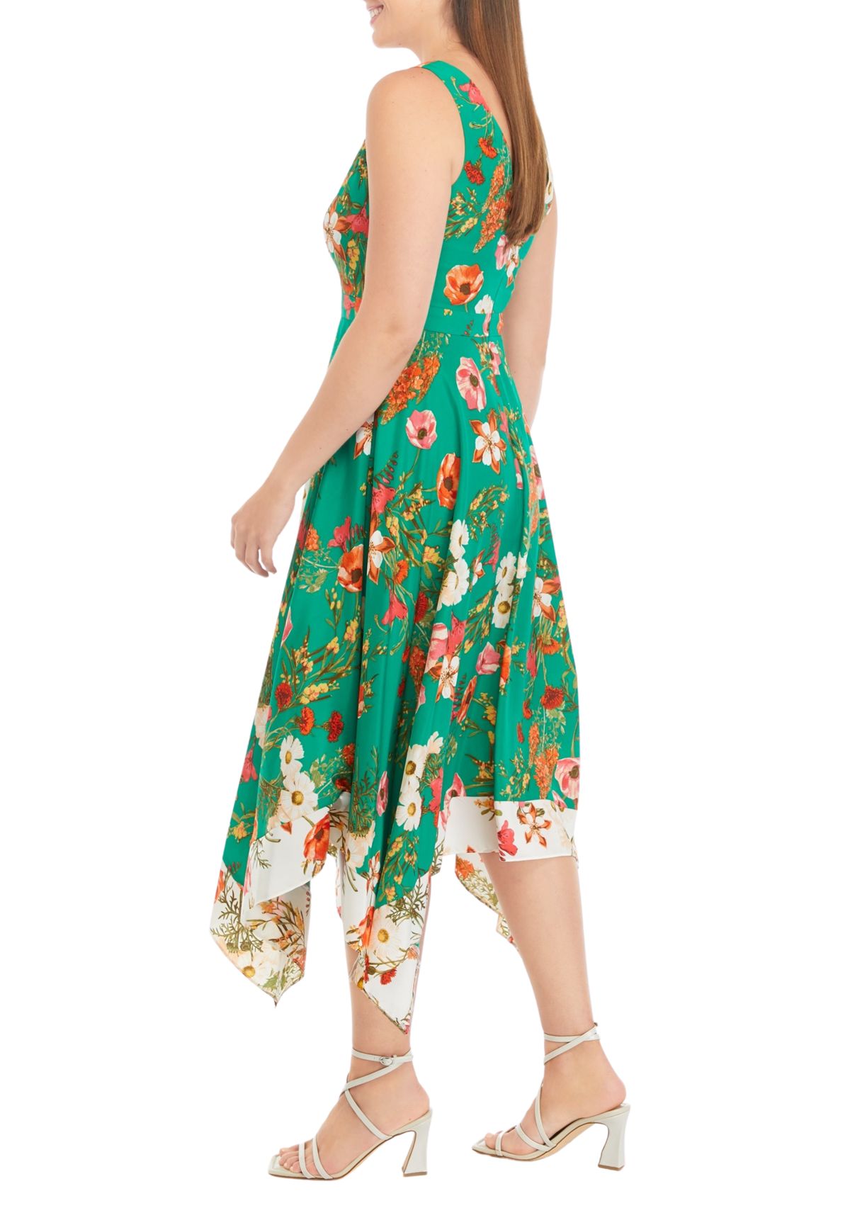 Womens Sleeveless V-Neck Floral Print Fit and Flare Midi Dress