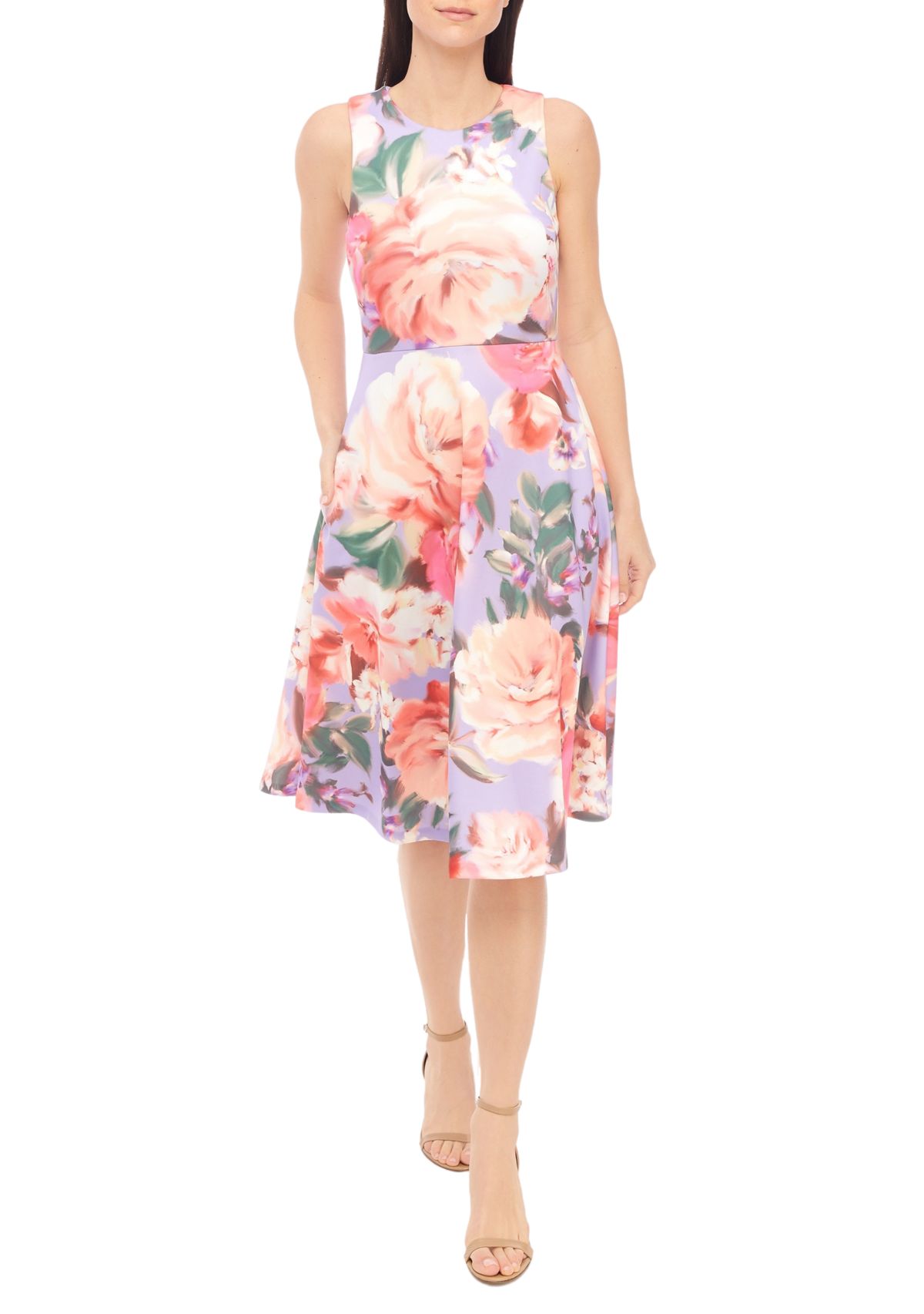 Womens Sleeveless Floral Print Fit and Flare Dress