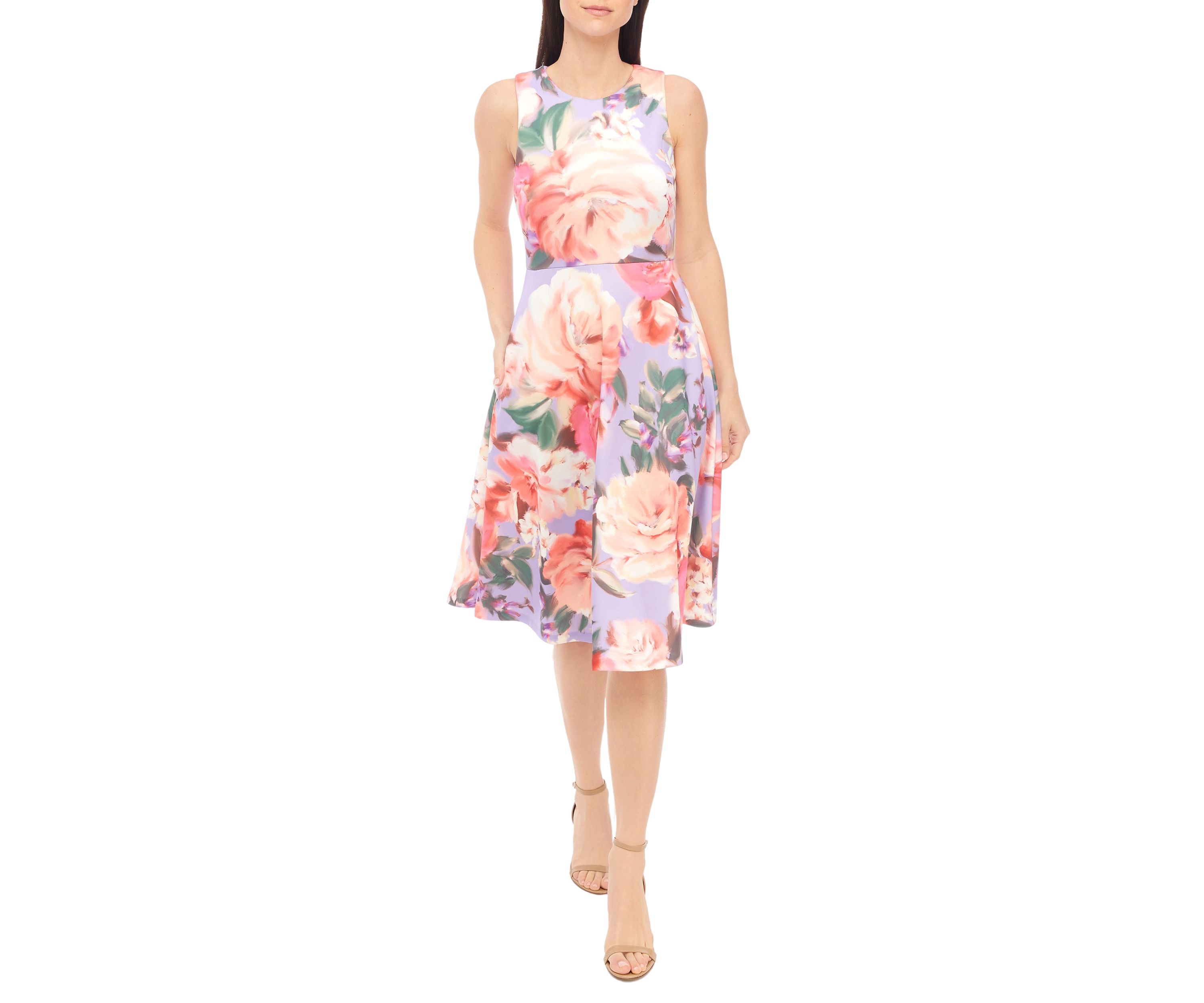 Womens Sleeveless Floral Print Fit and Flare Dress
