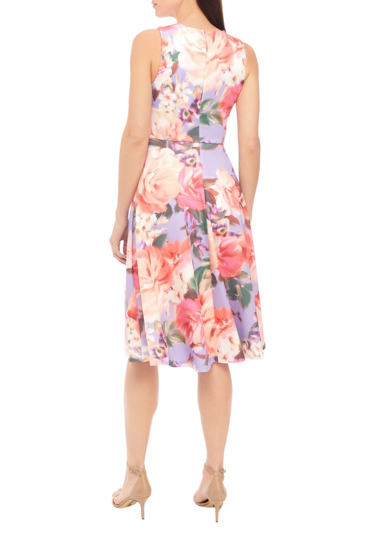 Womens Sleeveless Floral Print Fit and Flare Dress