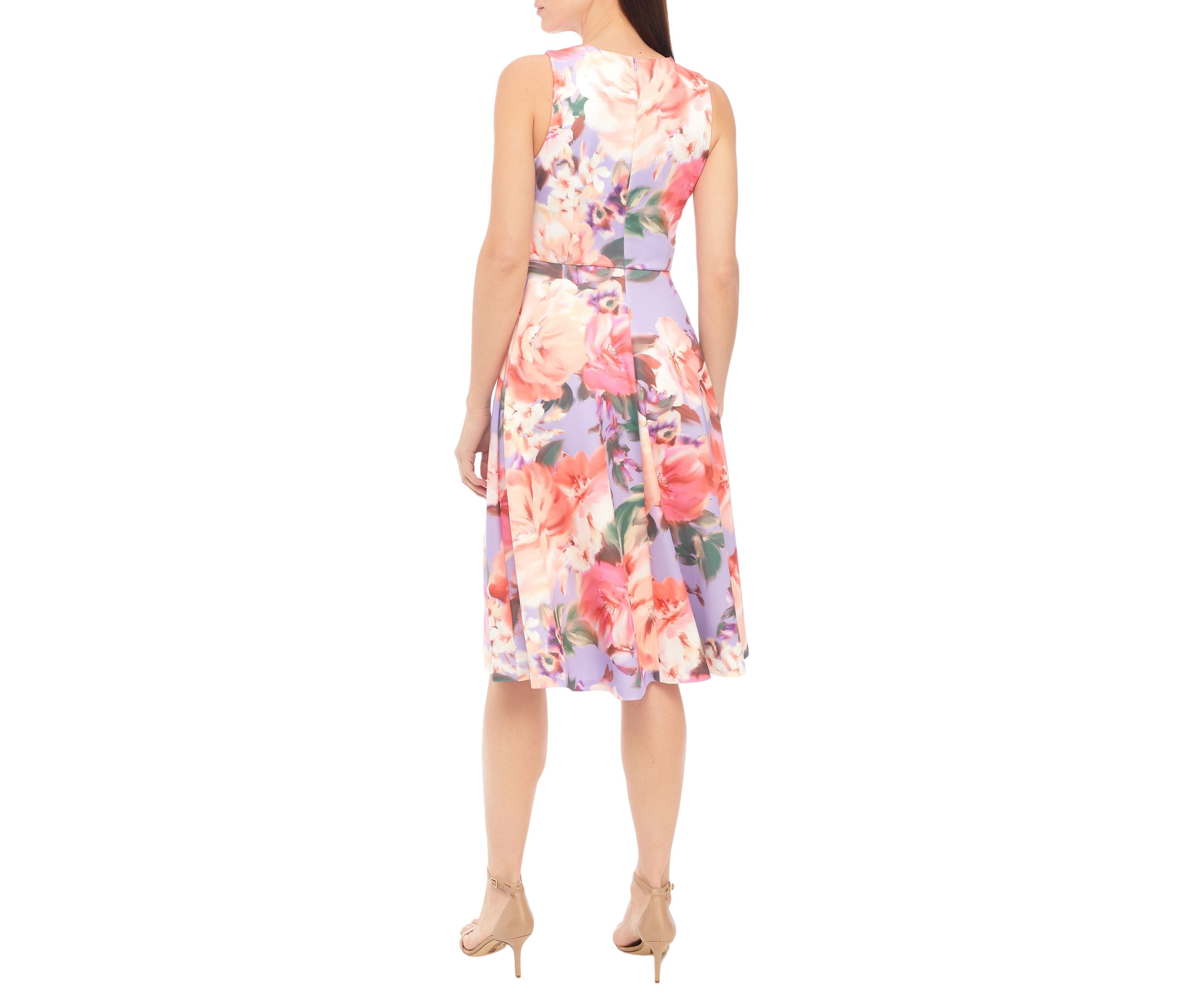 Womens Sleeveless Floral Print Fit and Flare Dress