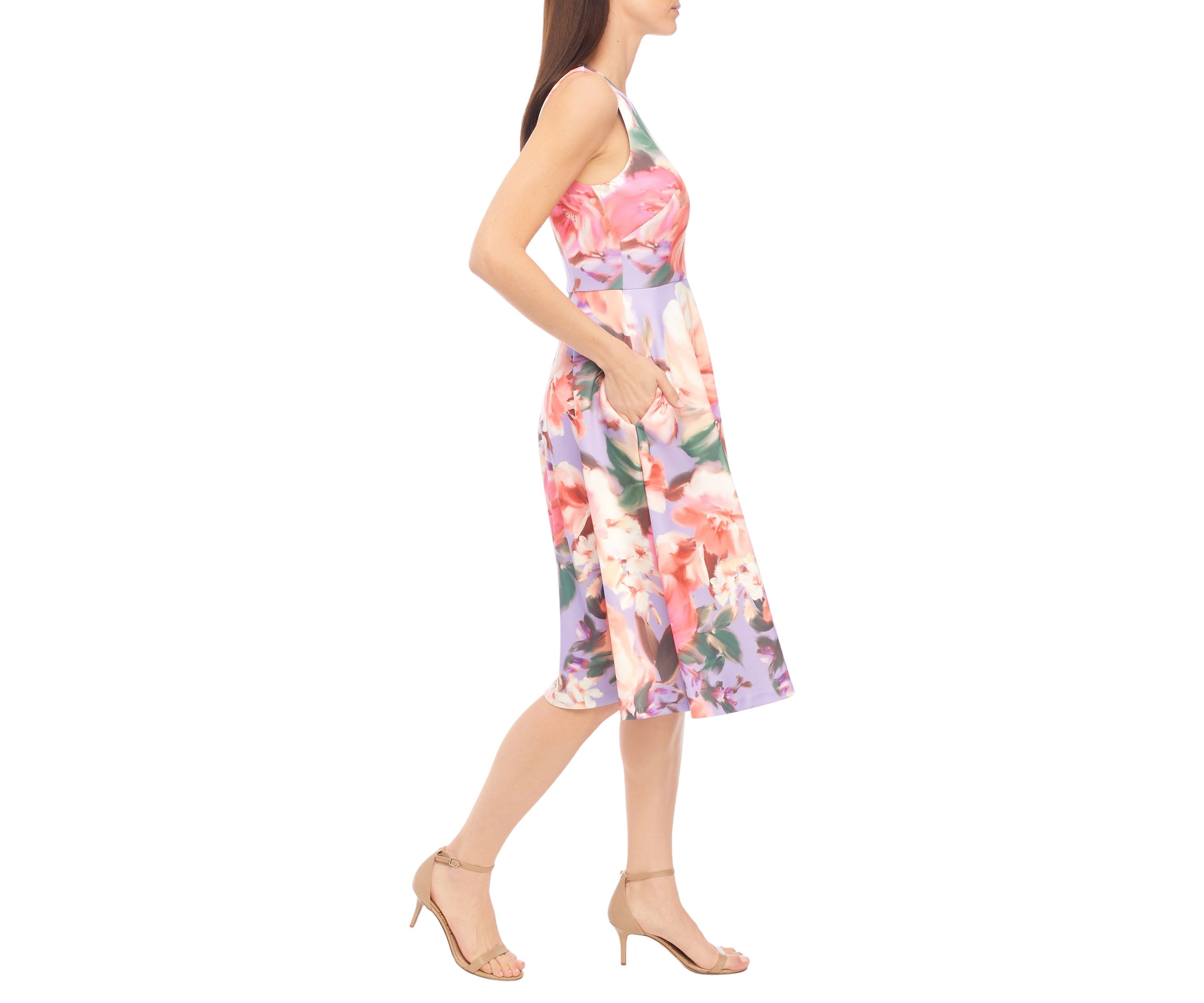 Womens Sleeveless Floral Print Fit and Flare Dress
