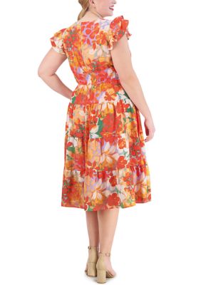 Women's Short Sleeve V-Neck Smocked Waist Floral Dress