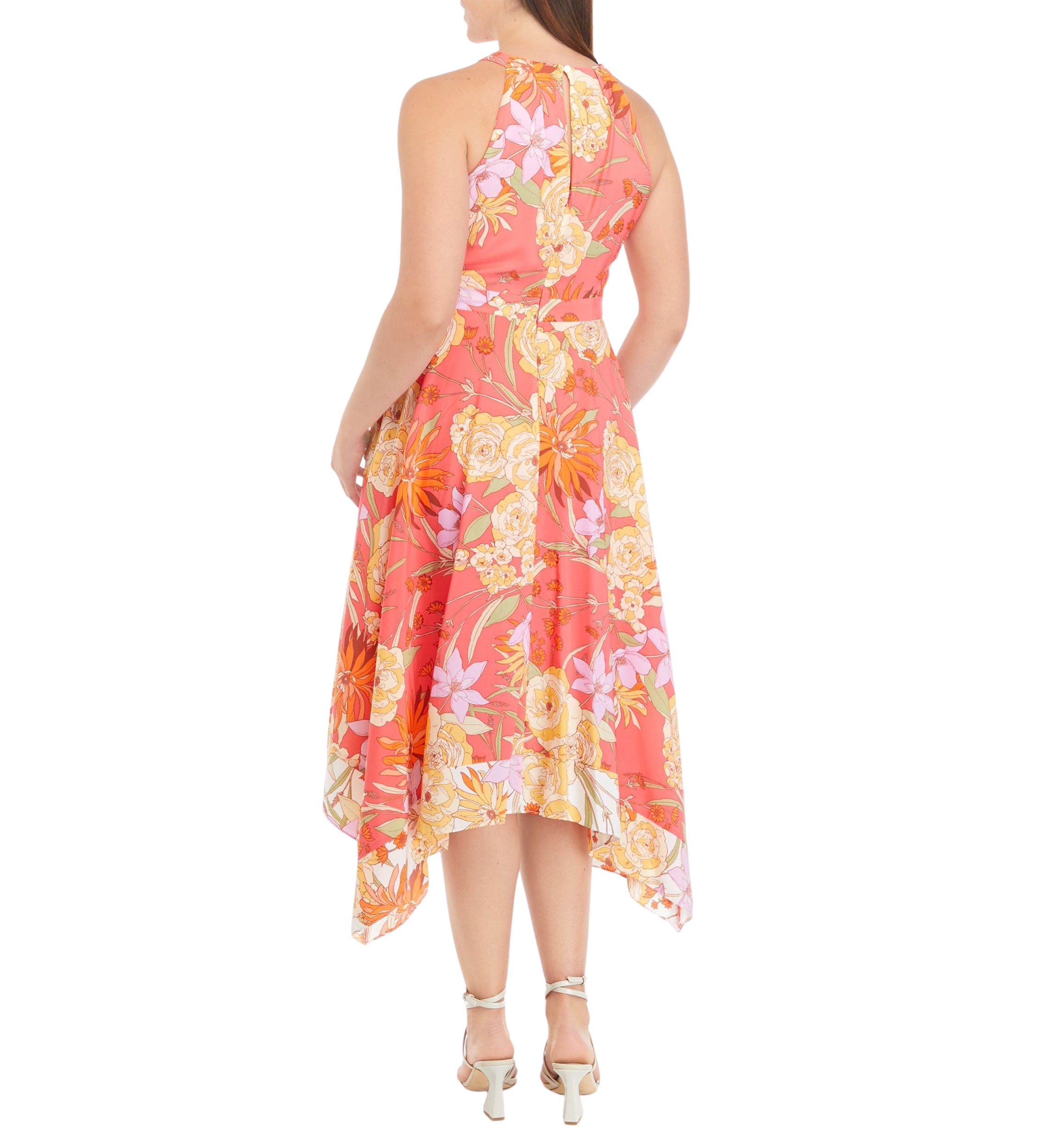 Womens Sleeveless Halter Neck Floral Midi Dress