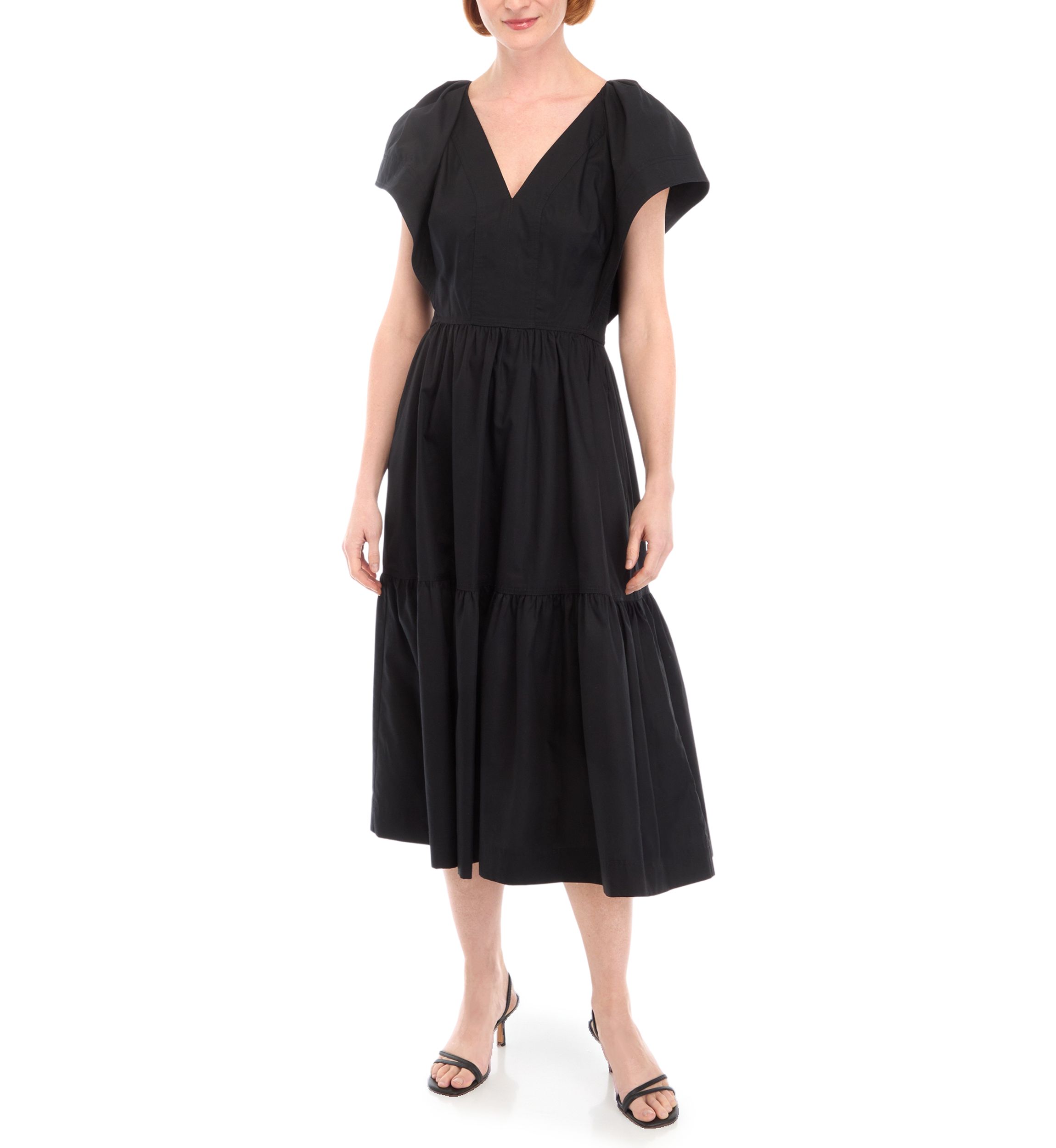 Womens Cap Sleeve V-Neck Cotton Fit and Flare Dress
