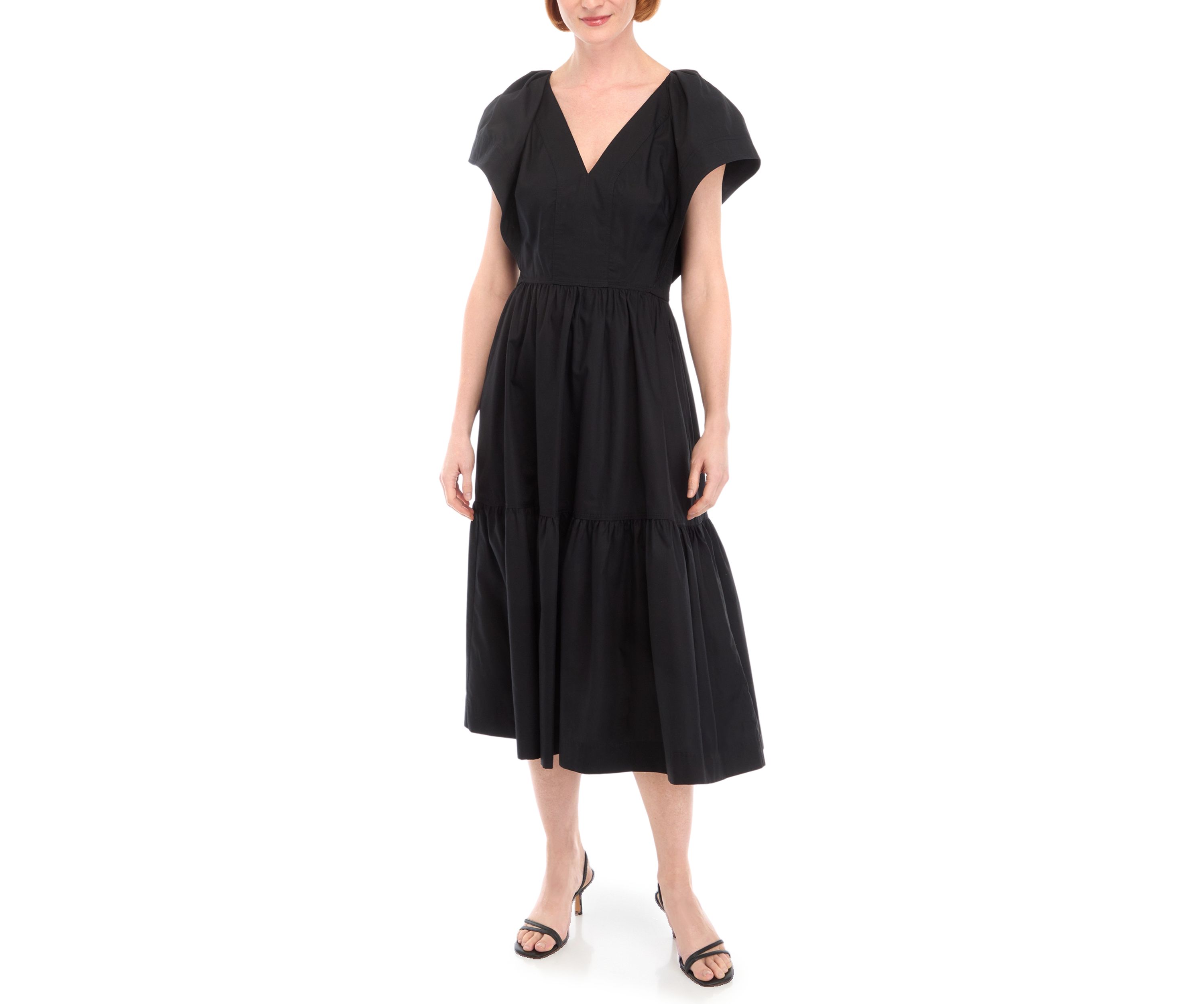 Womens Cap Sleeve V-Neck Cotton Fit and Flare Dress