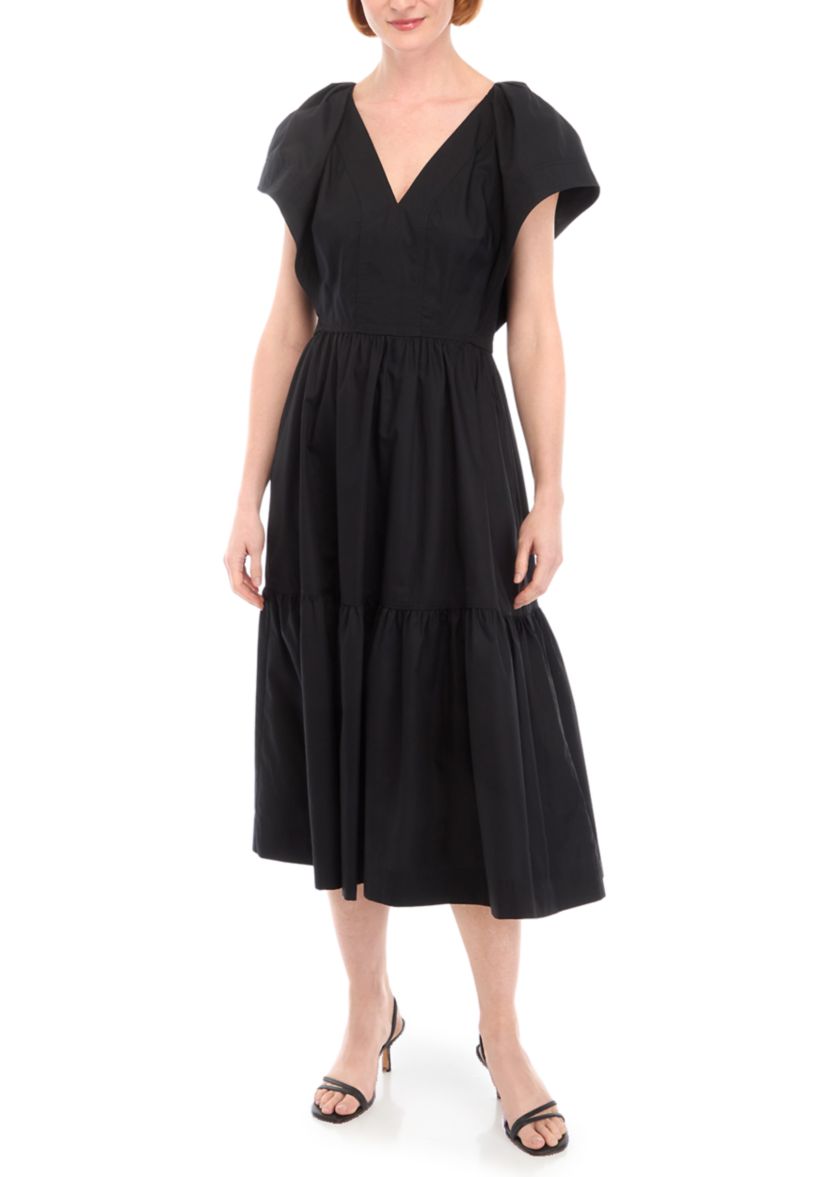Womens Cap Sleeve V-Neck Cotton Fit and Flare Dress
