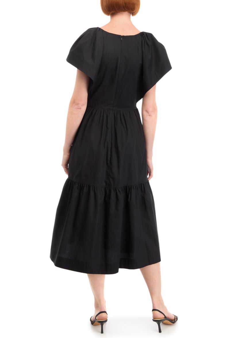 Womens Cap Sleeve V-Neck Cotton Fit and Flare Dress