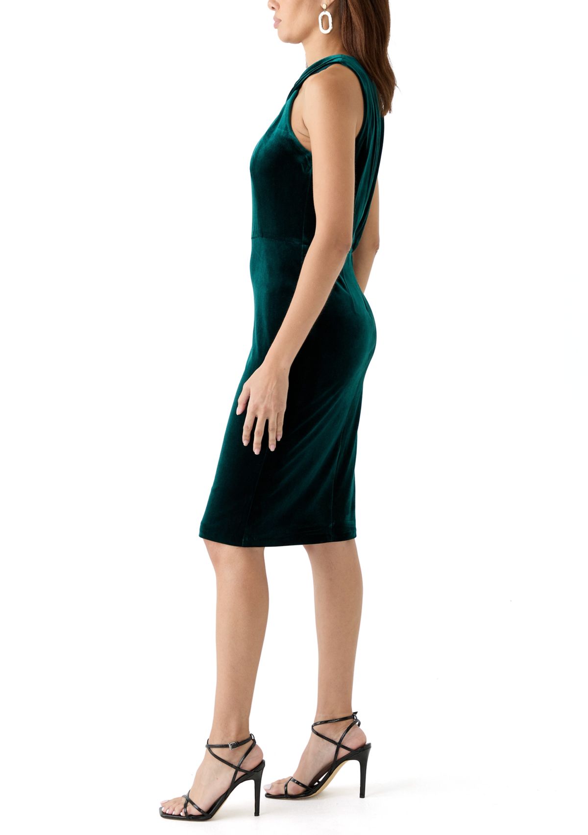 Womens Sleeveless Cross Halter Neck Solid Sheath Dress