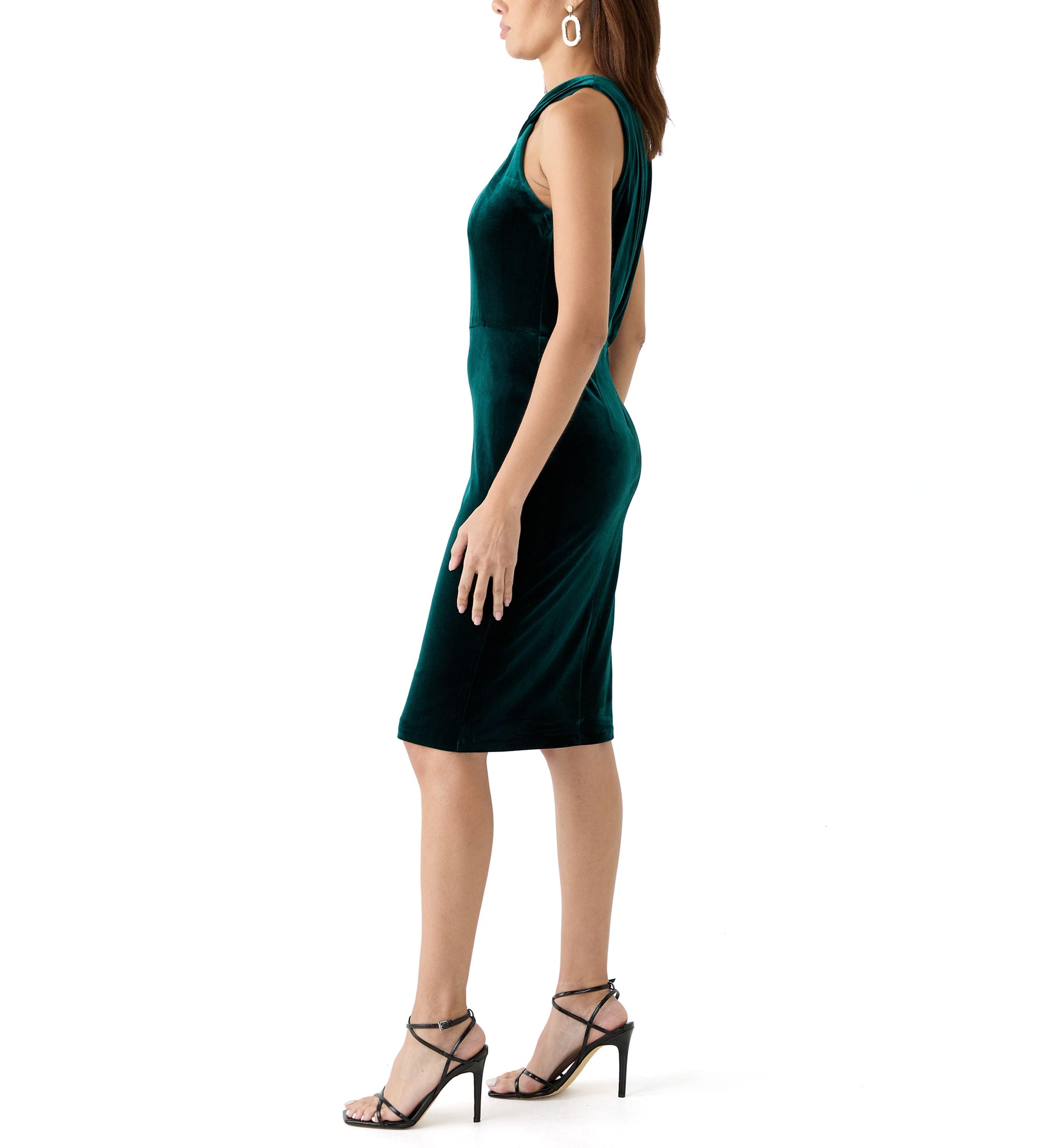 Womens Sleeveless Cross Halter Neck Solid Sheath Dress